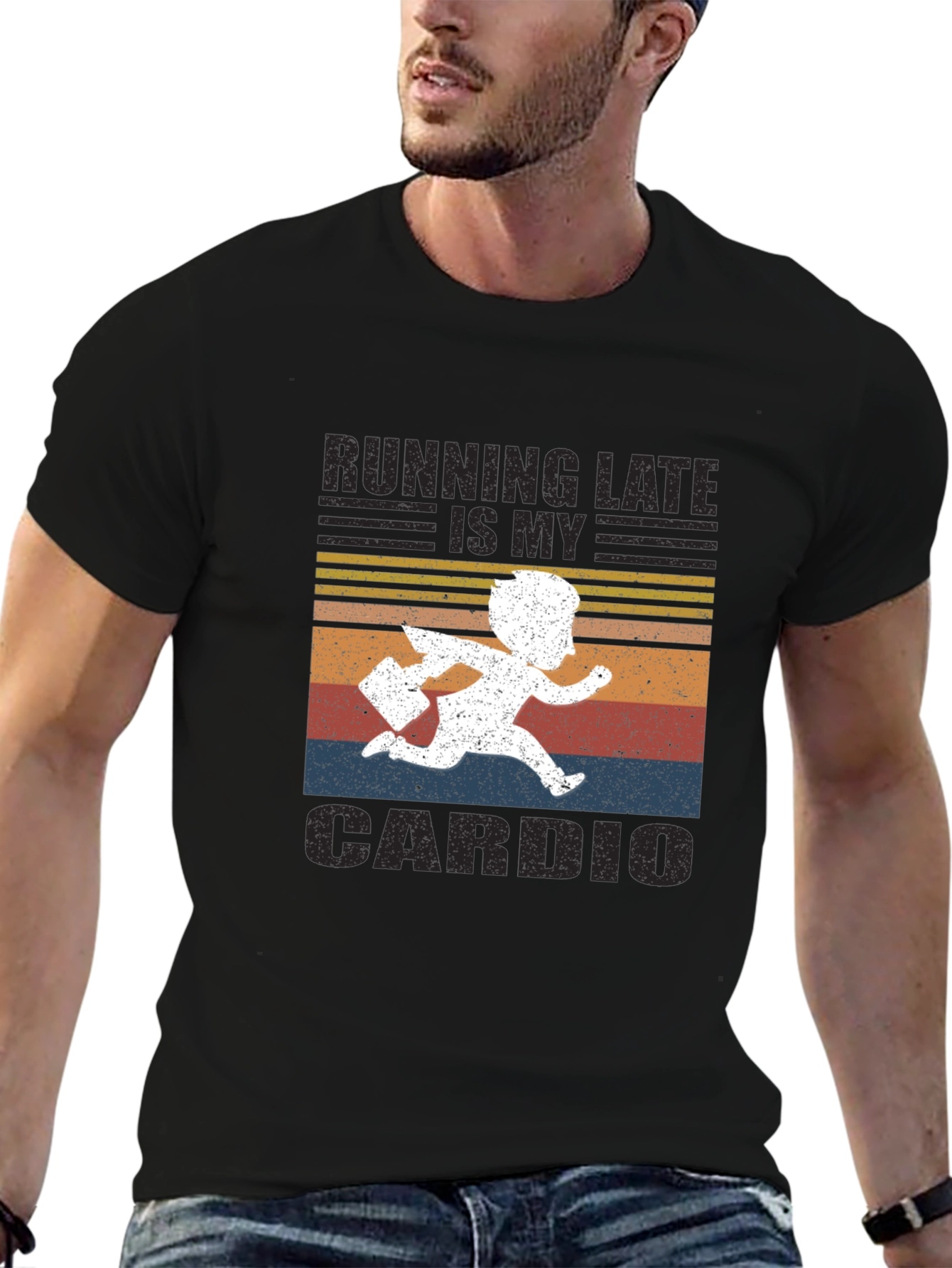 Black Running Late is My Cardio Graphic Tee view 6