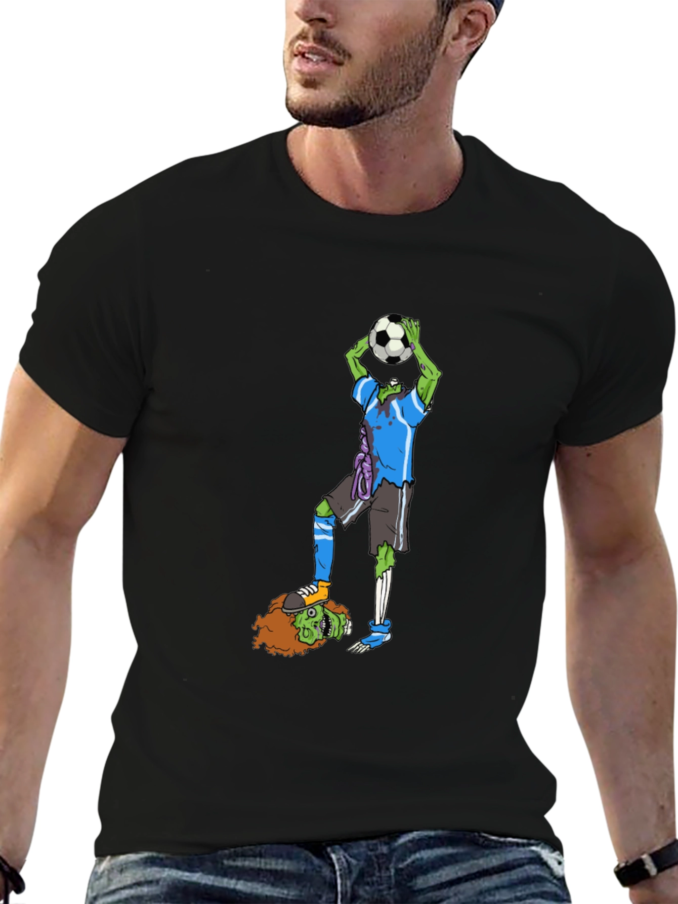 Black Zombie Soccer T-Shirt - Funny Graphic Tee view 6