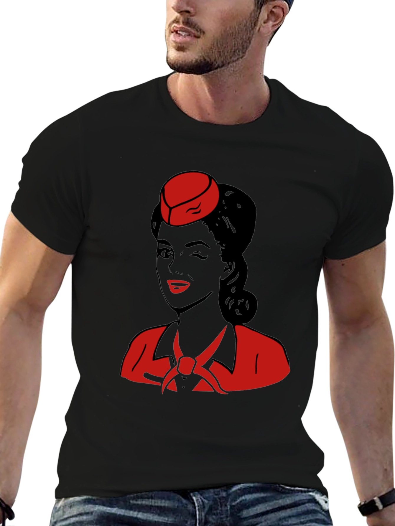 Black Retro Flight Attendant Graphic T-Shirt view 6
