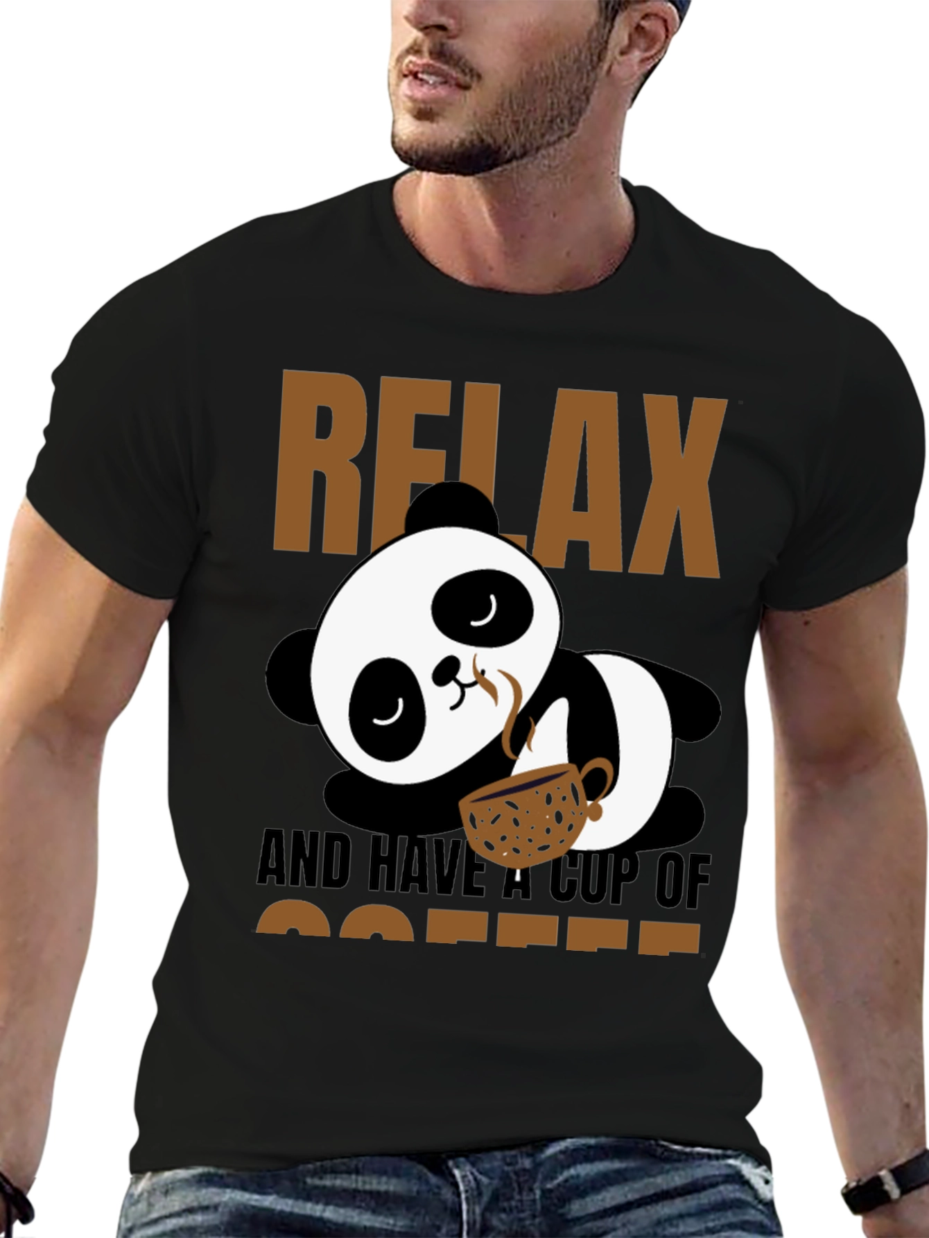 Black Relax Panda Coffee T-Shirt view 6