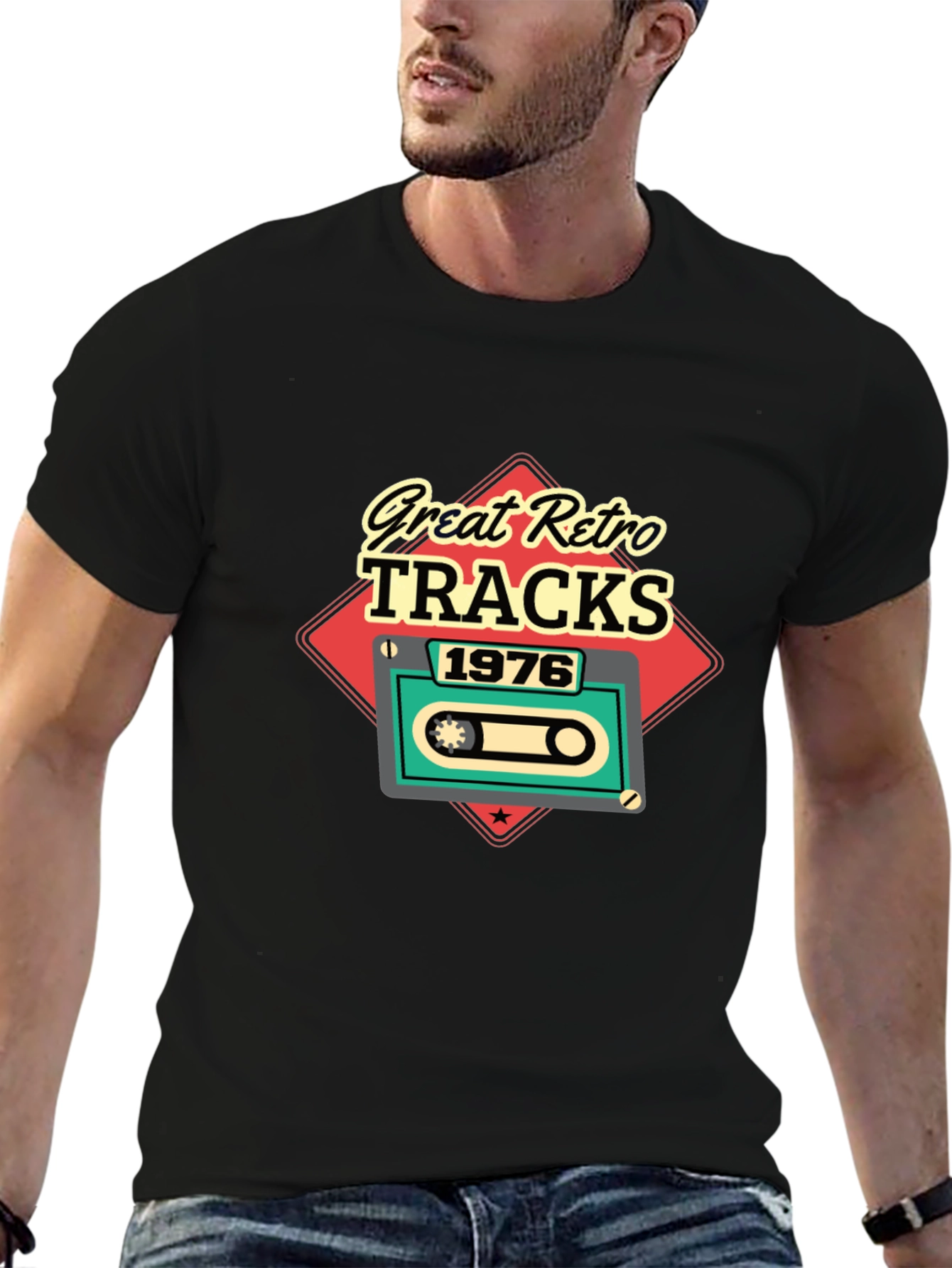 Black Great Retro Tracks 1976 Graphic T-Shirt view 6