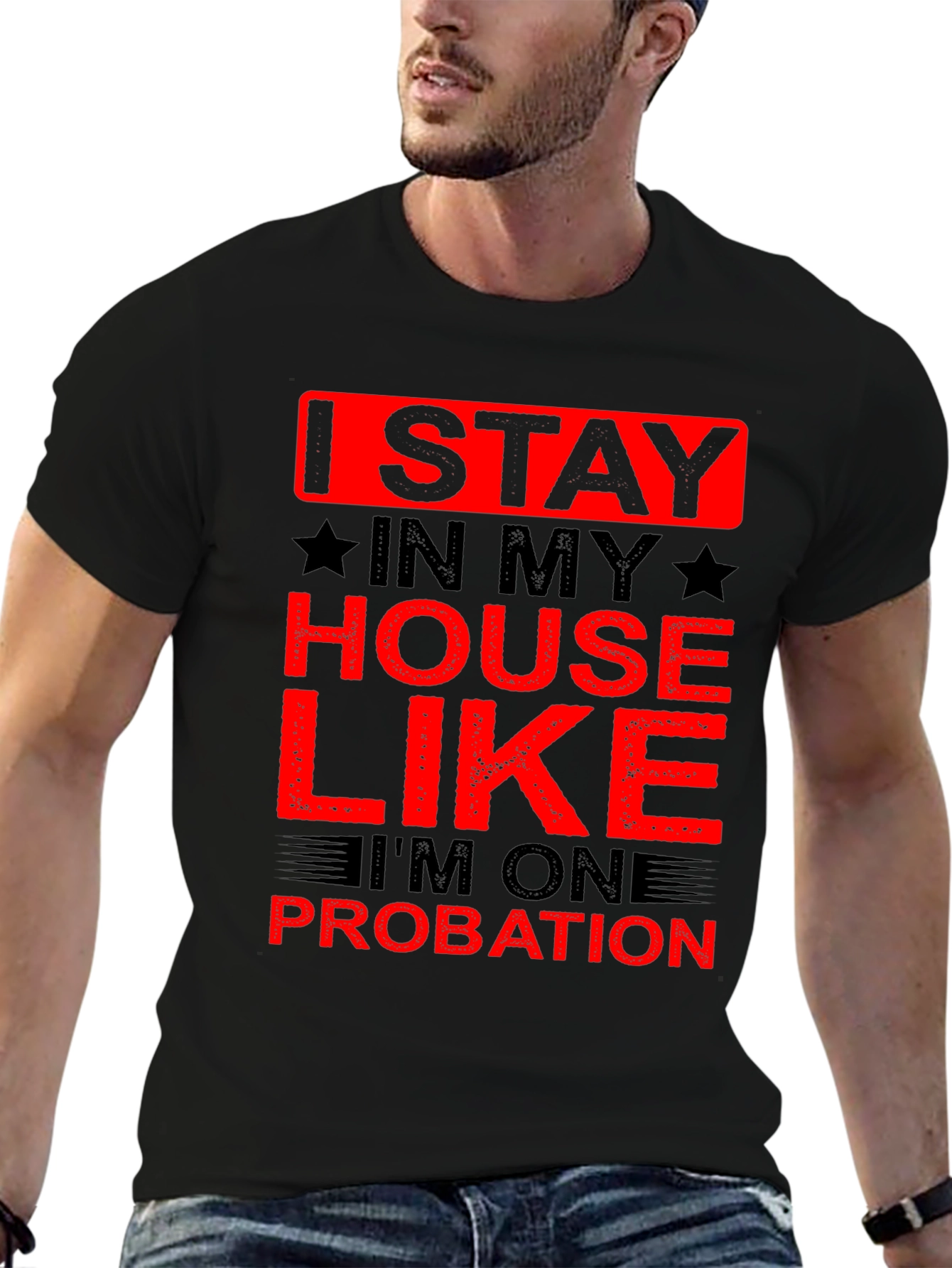 Black Stay Home Probation Graphic T-Shirt view 6