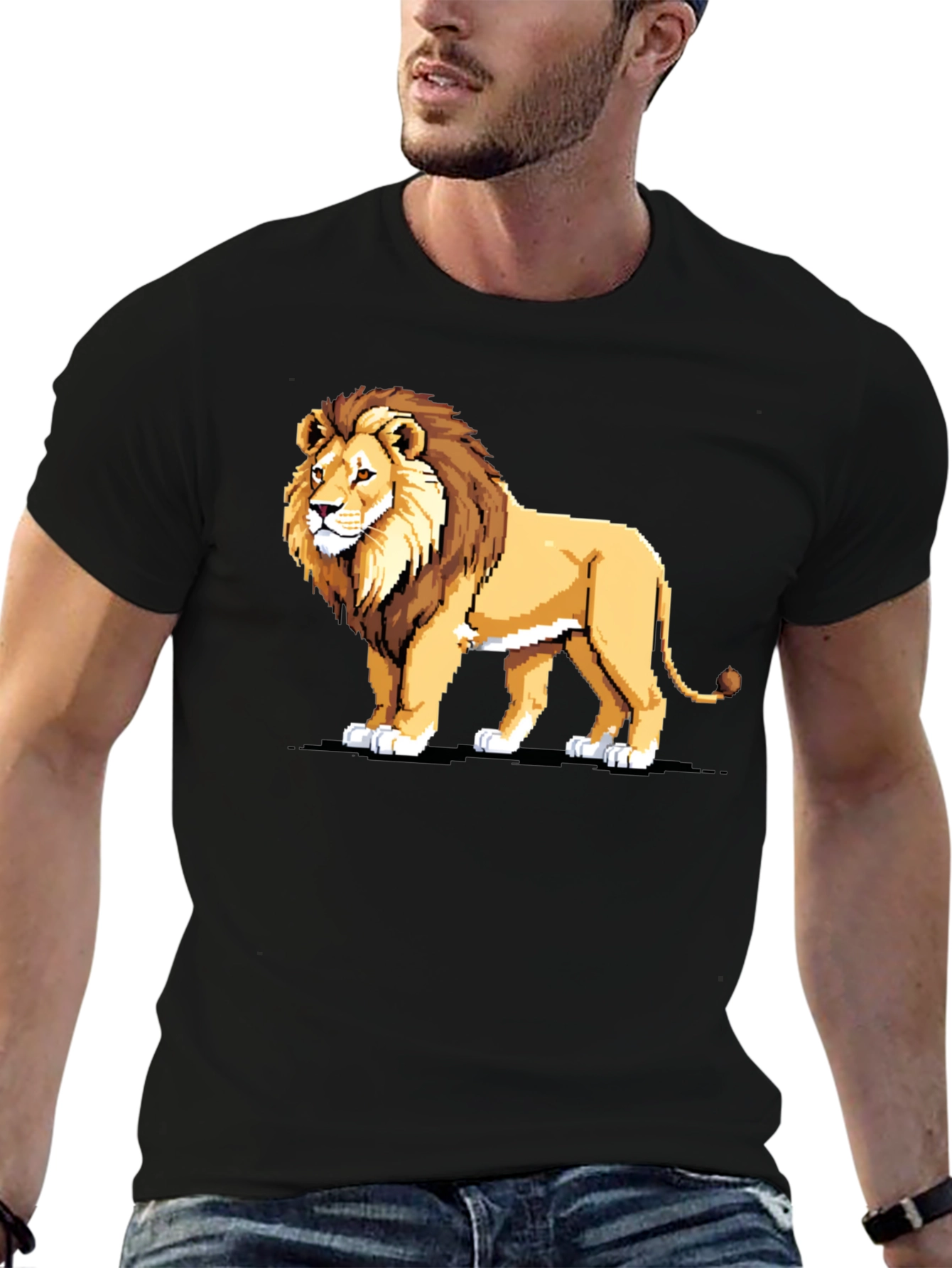 Black Pixelated Lion Graphic Tee - Black view 6