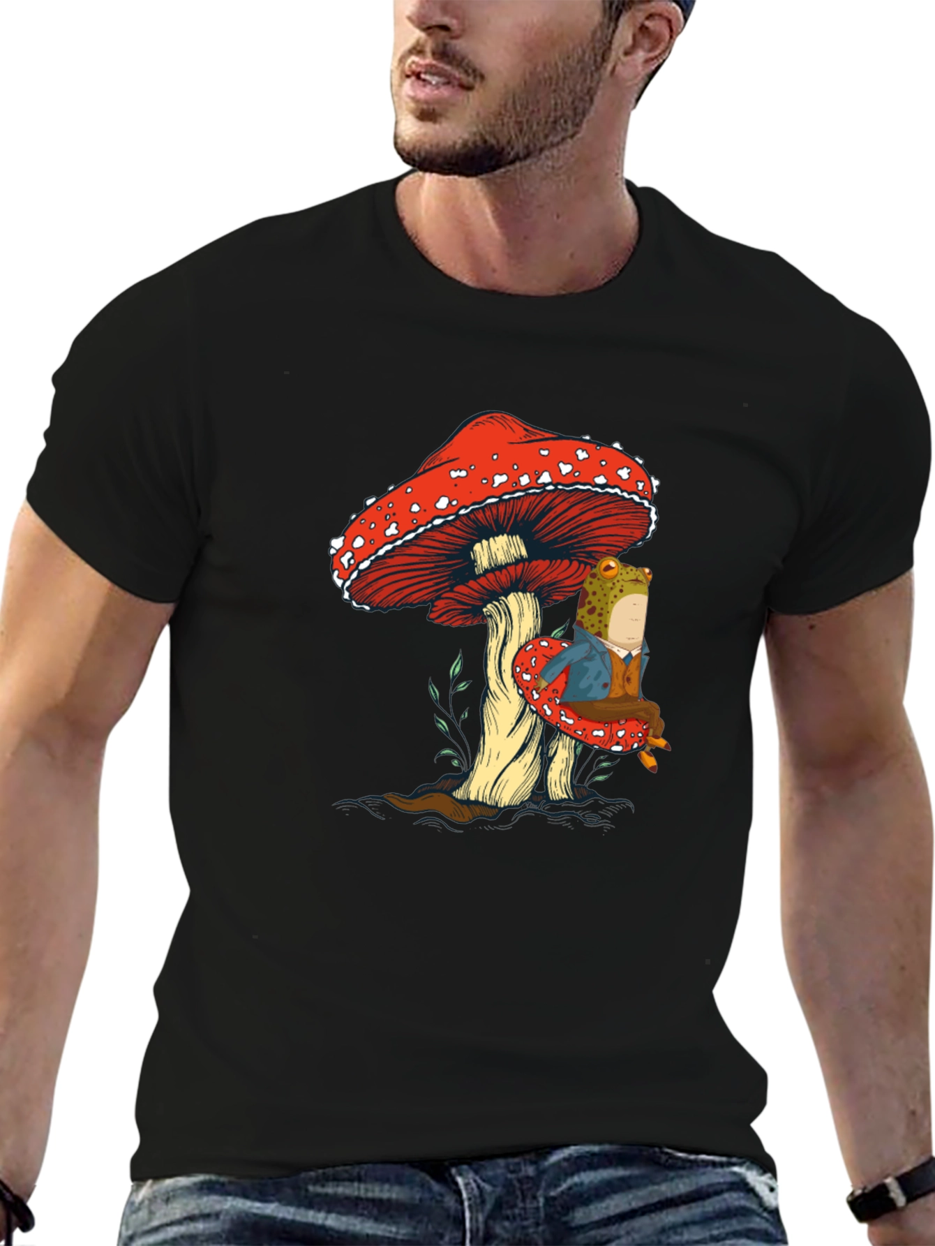 Black Frog on Mushroom Graphic Tee view 6