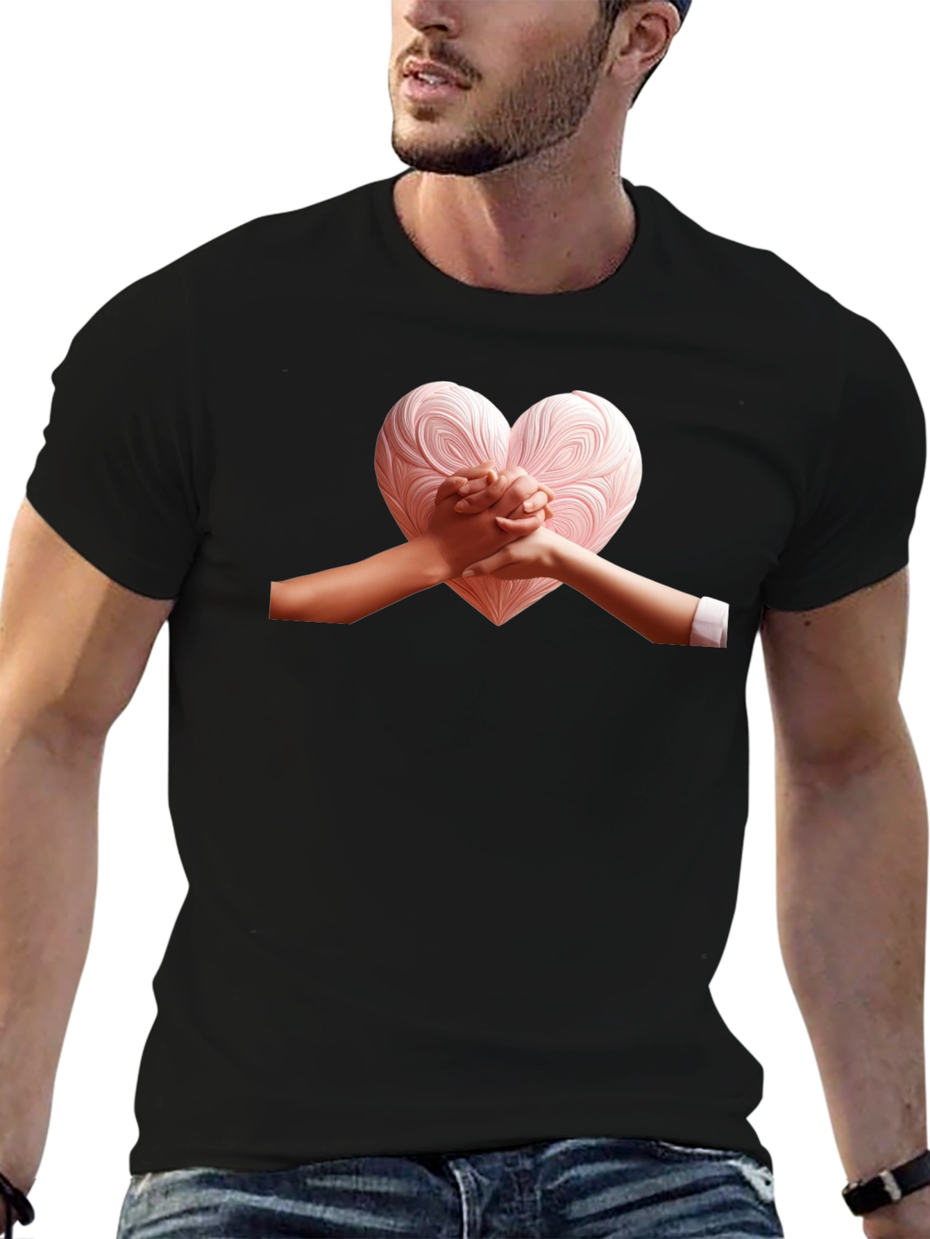 Black Heart Hands Graphic Tee - Stylish Black T-Shirt view 6