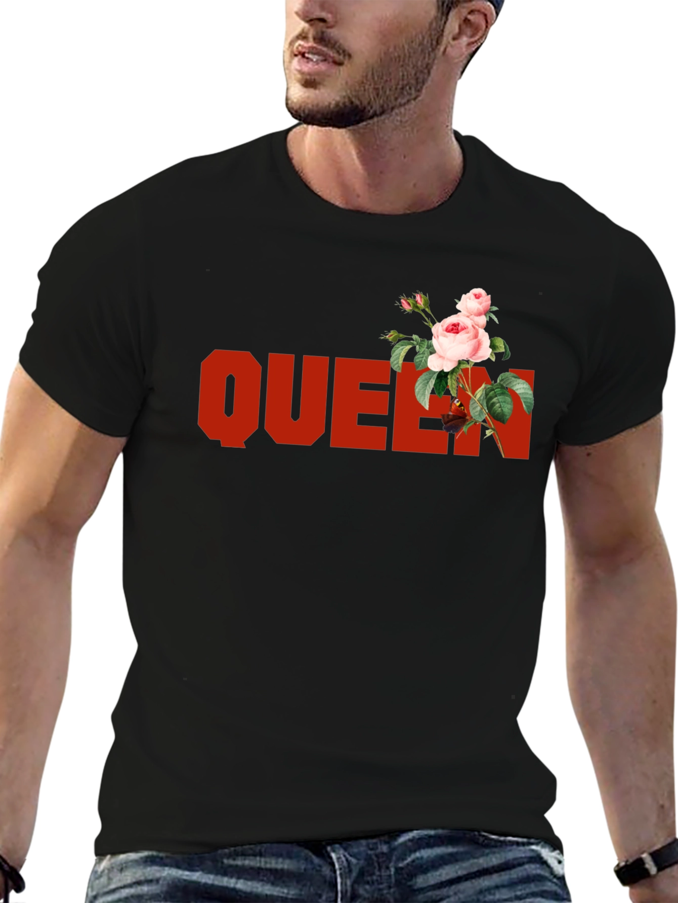 Black Queen Rose Graphic Tee - Black Cotton T-Shirt view 6