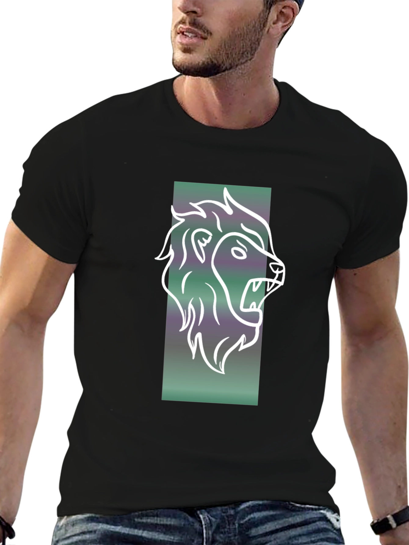 Black Lion Graphic Tee - Mens Black Cotton T-Shirt view 6