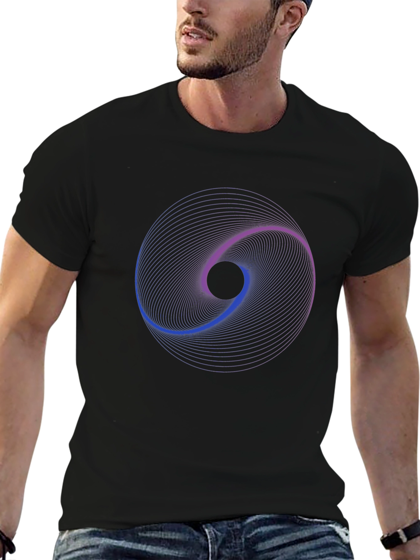 Black Abstract Swirl Graphic Black T-Shirt view 6