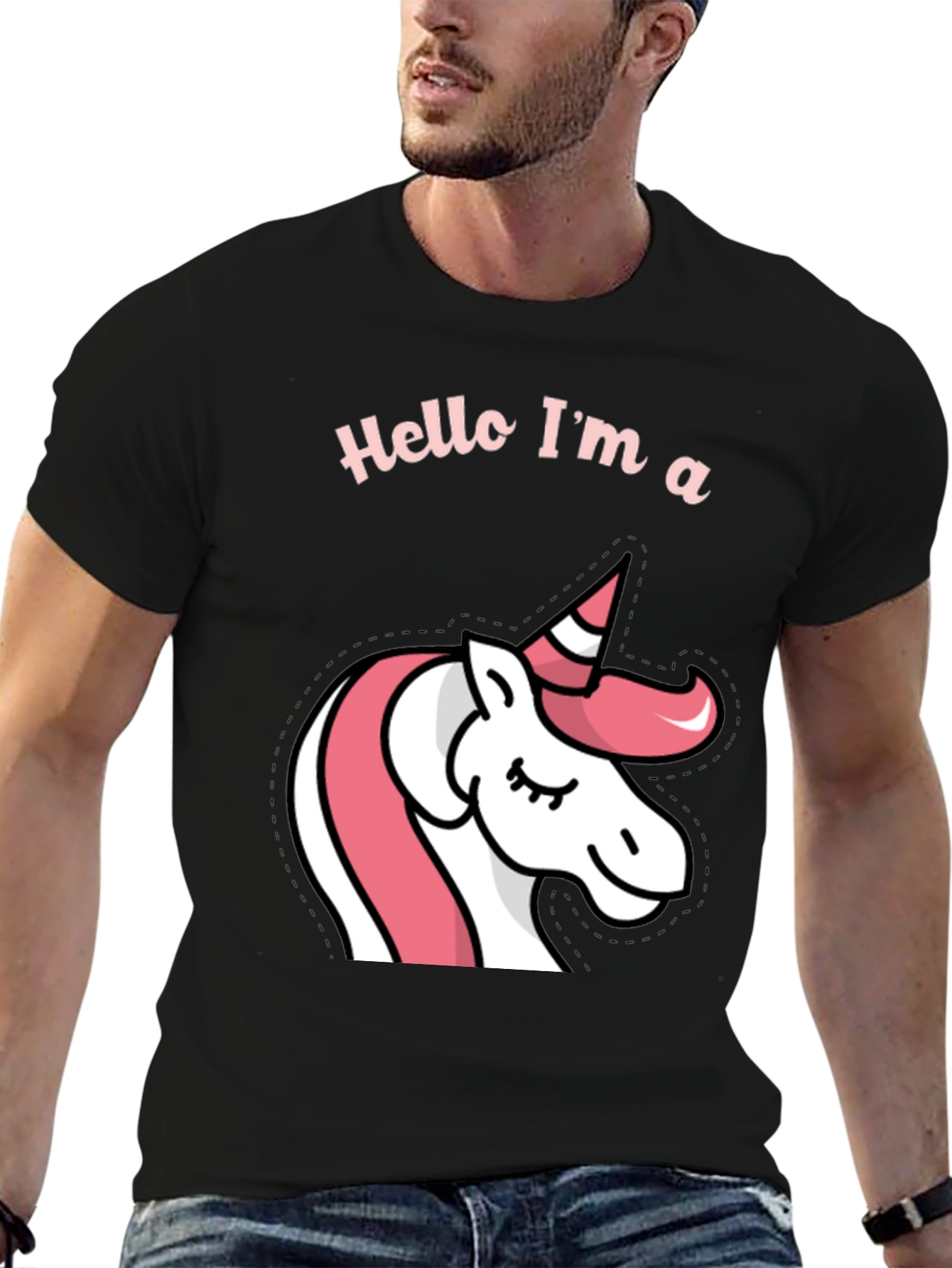 Black Hello I'm a Unicorn Black T-Shirt view 6