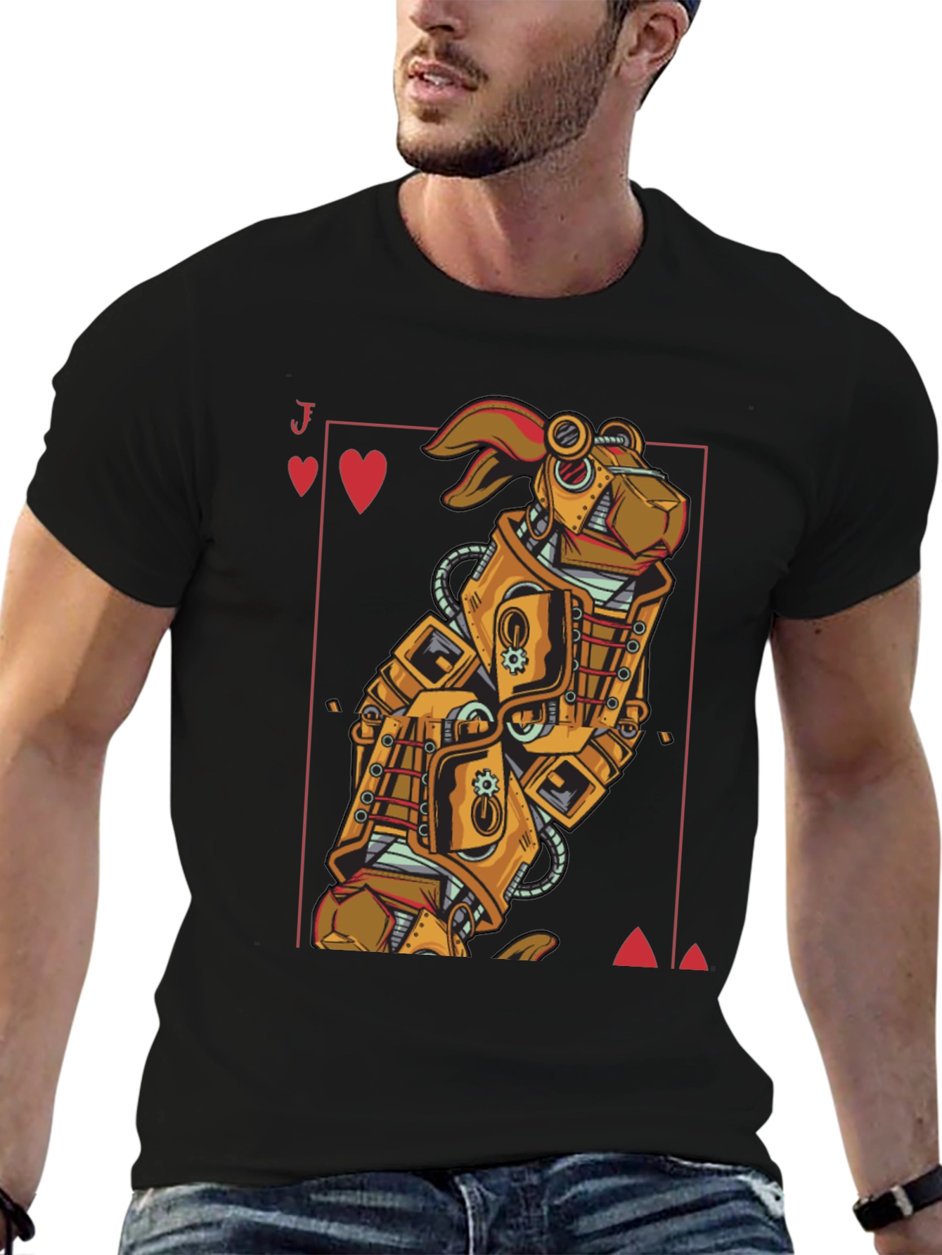 Black Steampunk Robot Rabbit T-Shirt - Jack of Hearts view 6