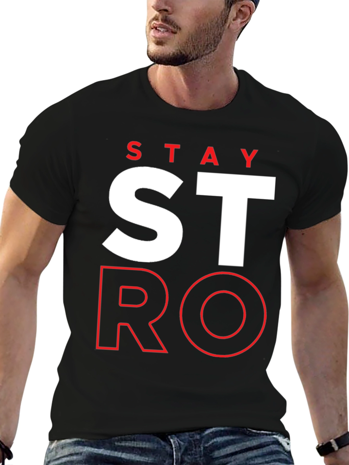 Black Stay Strong Graphic Print Men's T-Shirt view 6