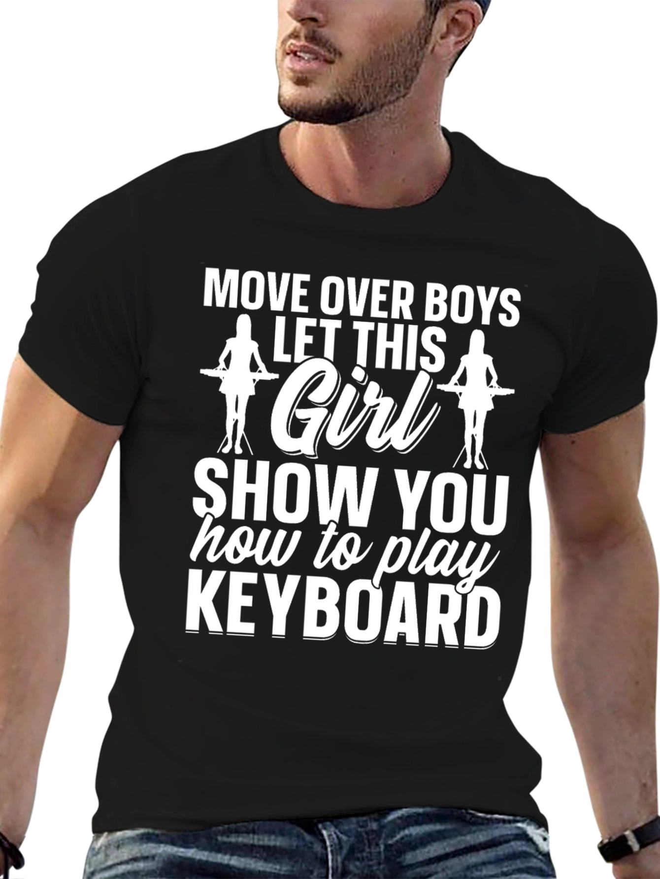 Black Move Over Keyboard Girl Graphic Tee - Black view 6