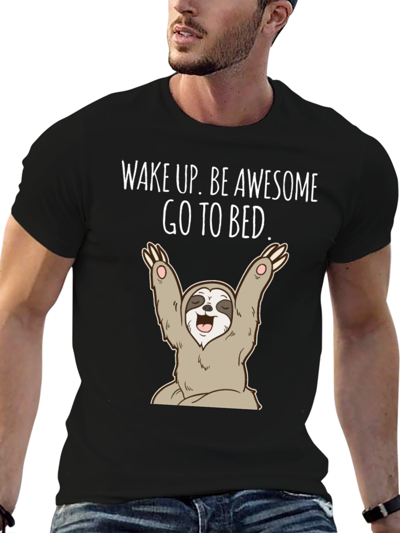 Black Wake Up Sloth Graphic Tee view 6