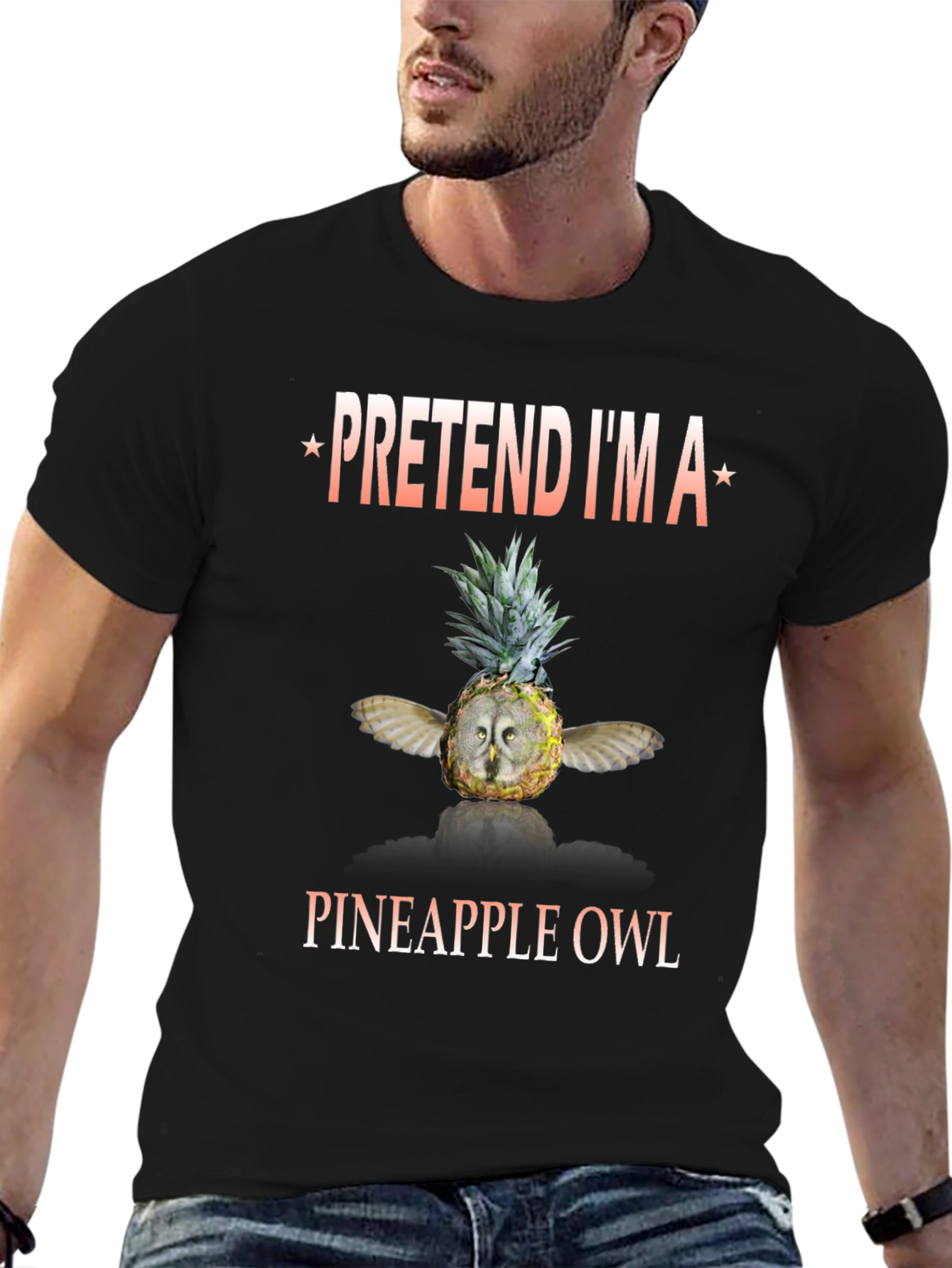 Black Pineapple Owl Graphic T-Shirt - Pretend I'm a Pineapple Owl view 6