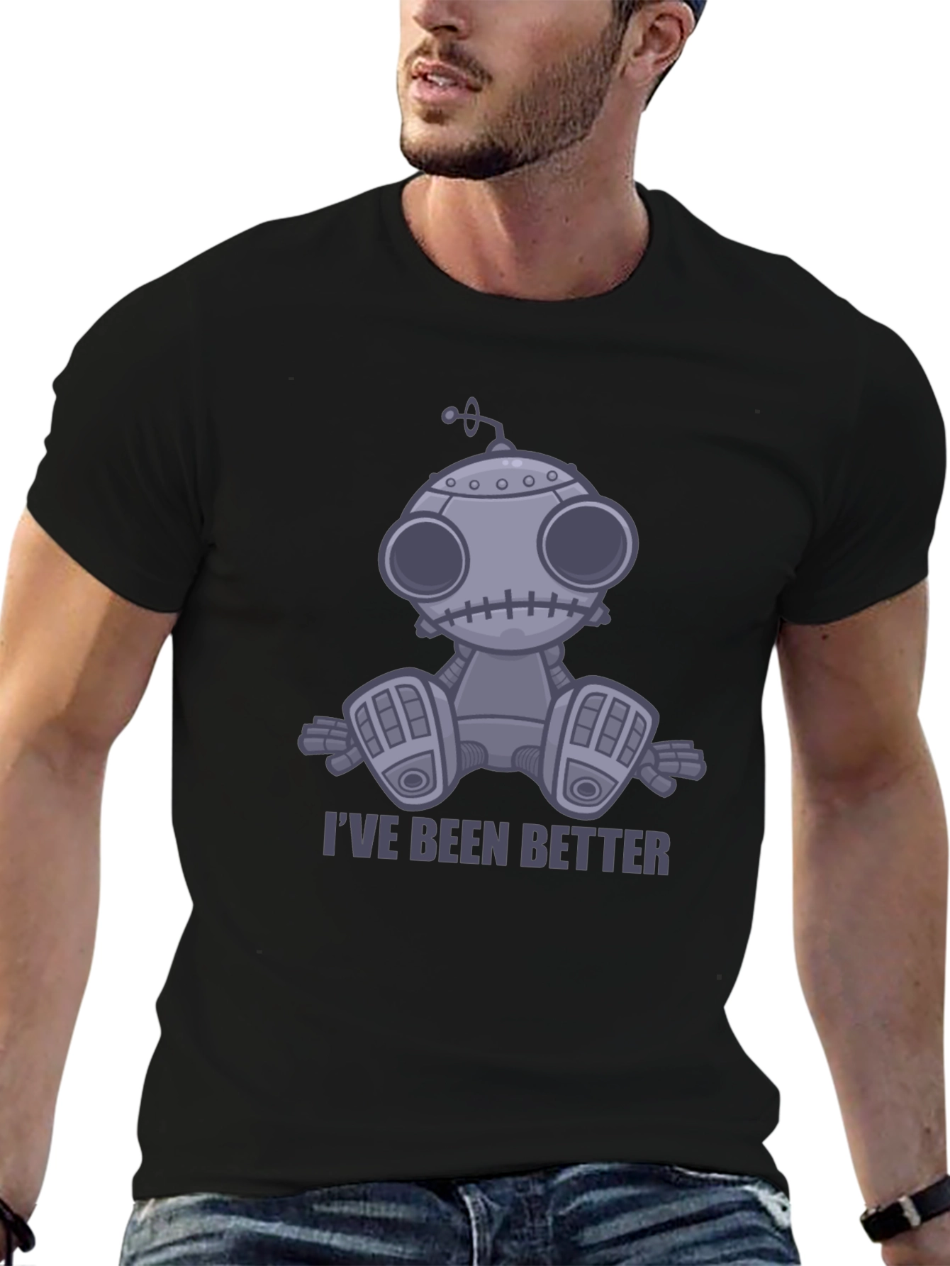 Black I've Been Better Robot T-Shirt - Unisex Graphic Tee view 6