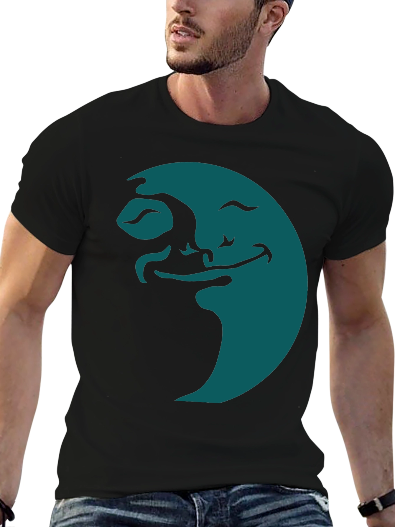 Smiling Moon Graphic Tee - Soft Black Cotton - 6