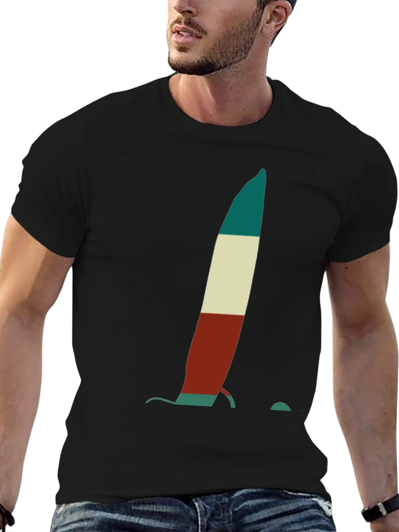 Black Abstract Sailboat Tee - Black Cotton Graphic T-Shirt view 6