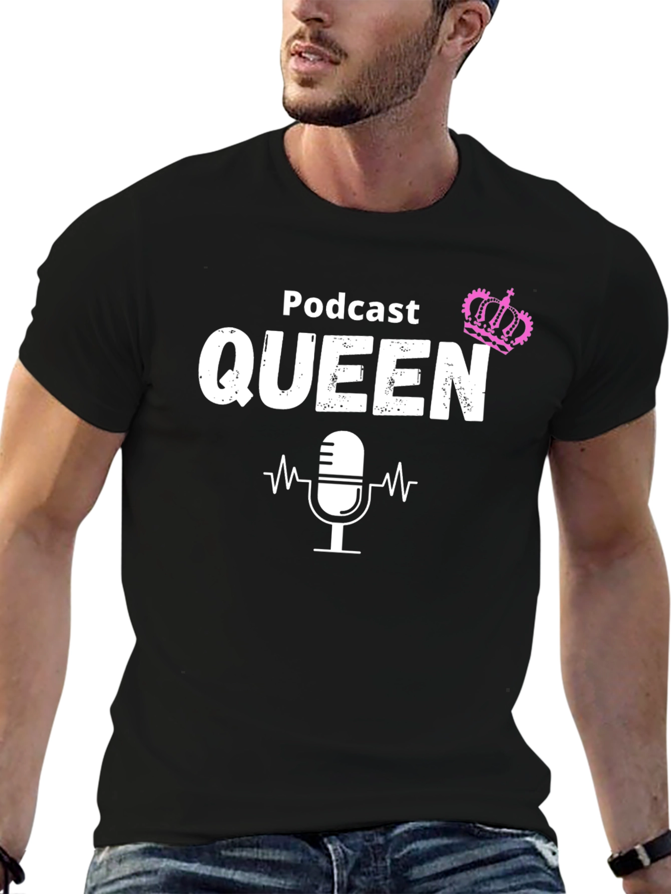 Black Podcast Queen T-Shirt - Perfect for Female Podcasters view 6
