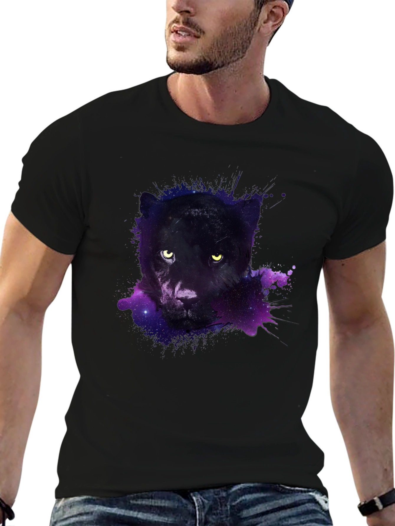 Black Galaxy Panther Graphic Tee - Men's Black T-Shirt view 6