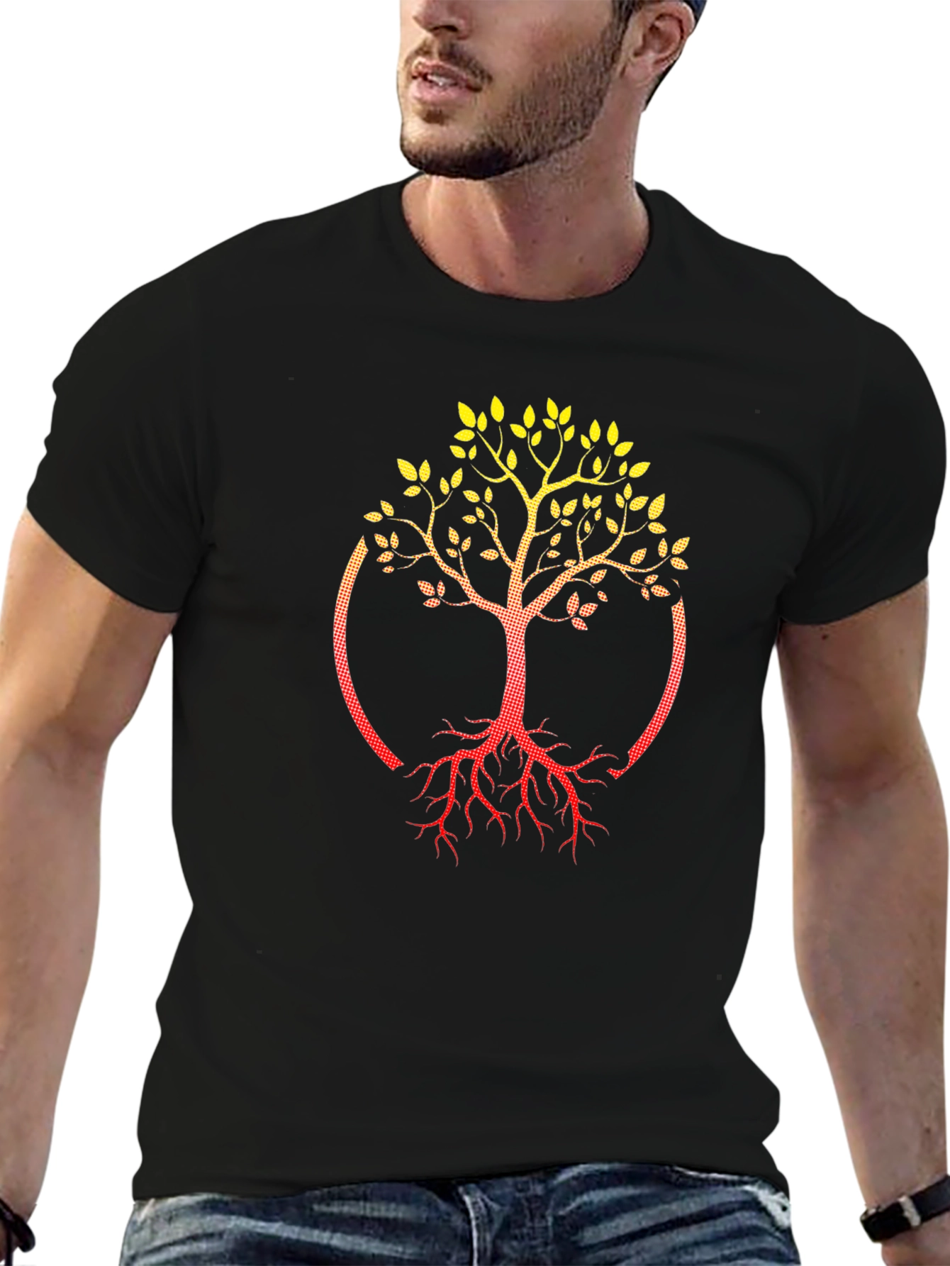 Black Tree of Life Graphic Tee - Black Cotton Blend view 6
