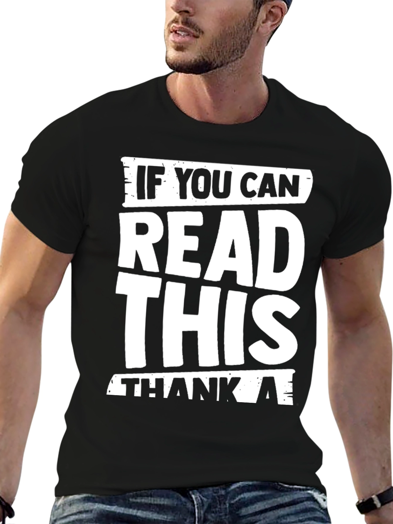 Black Funny Graphic T-Shirt - If You Can Read This view 6
