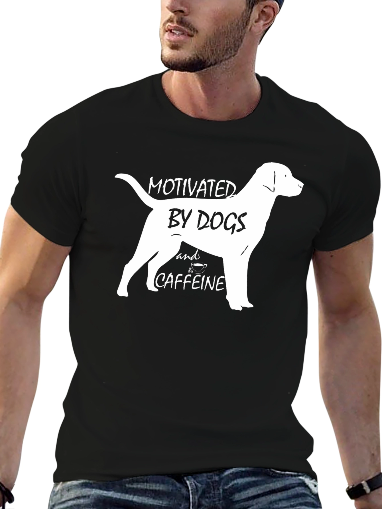 Black Motivated by Dogs and Caffeine Black T-Shirt view 6