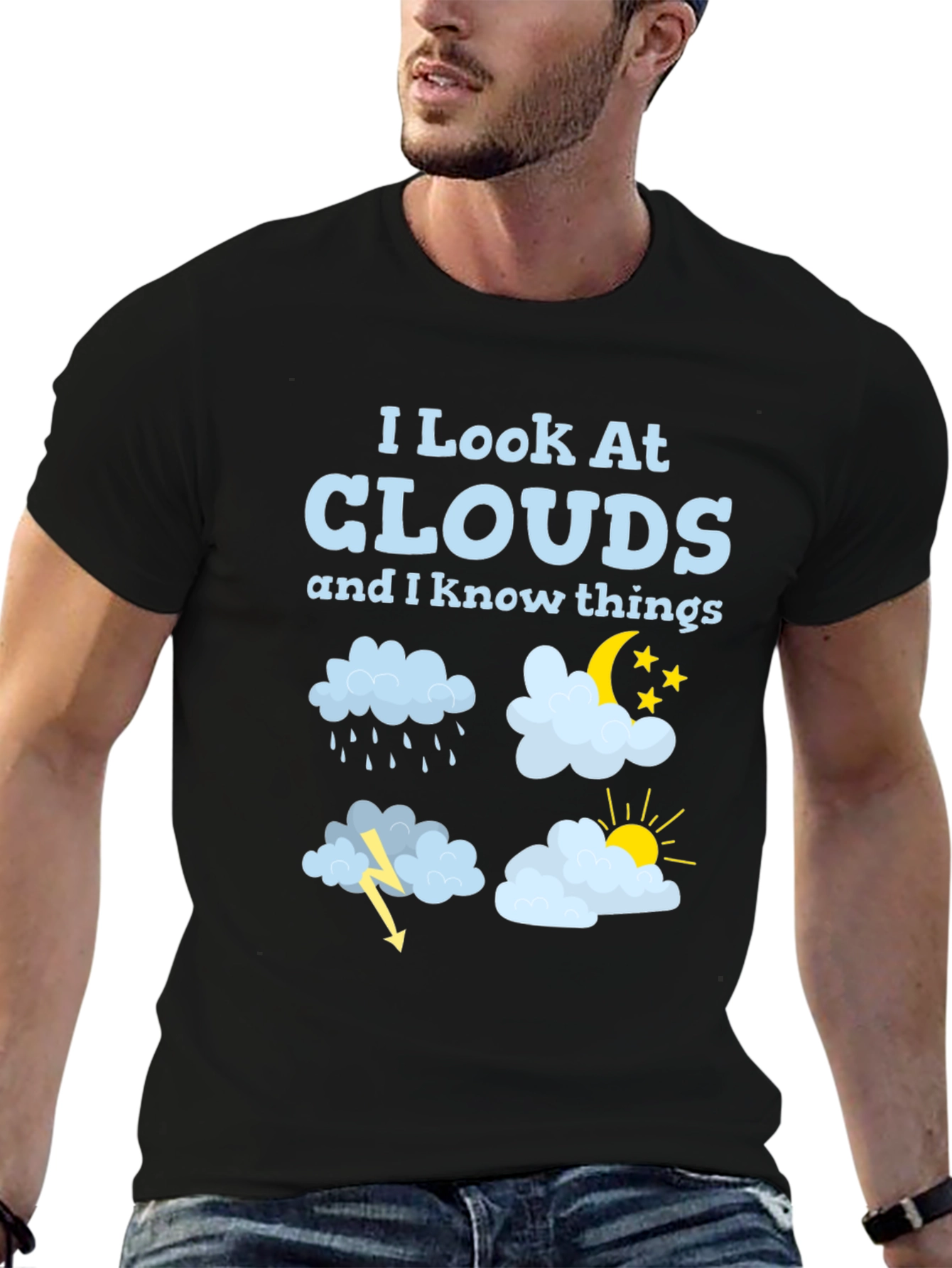 Black I Look At Clouds T-Shirt Funny Weather Tee view 6