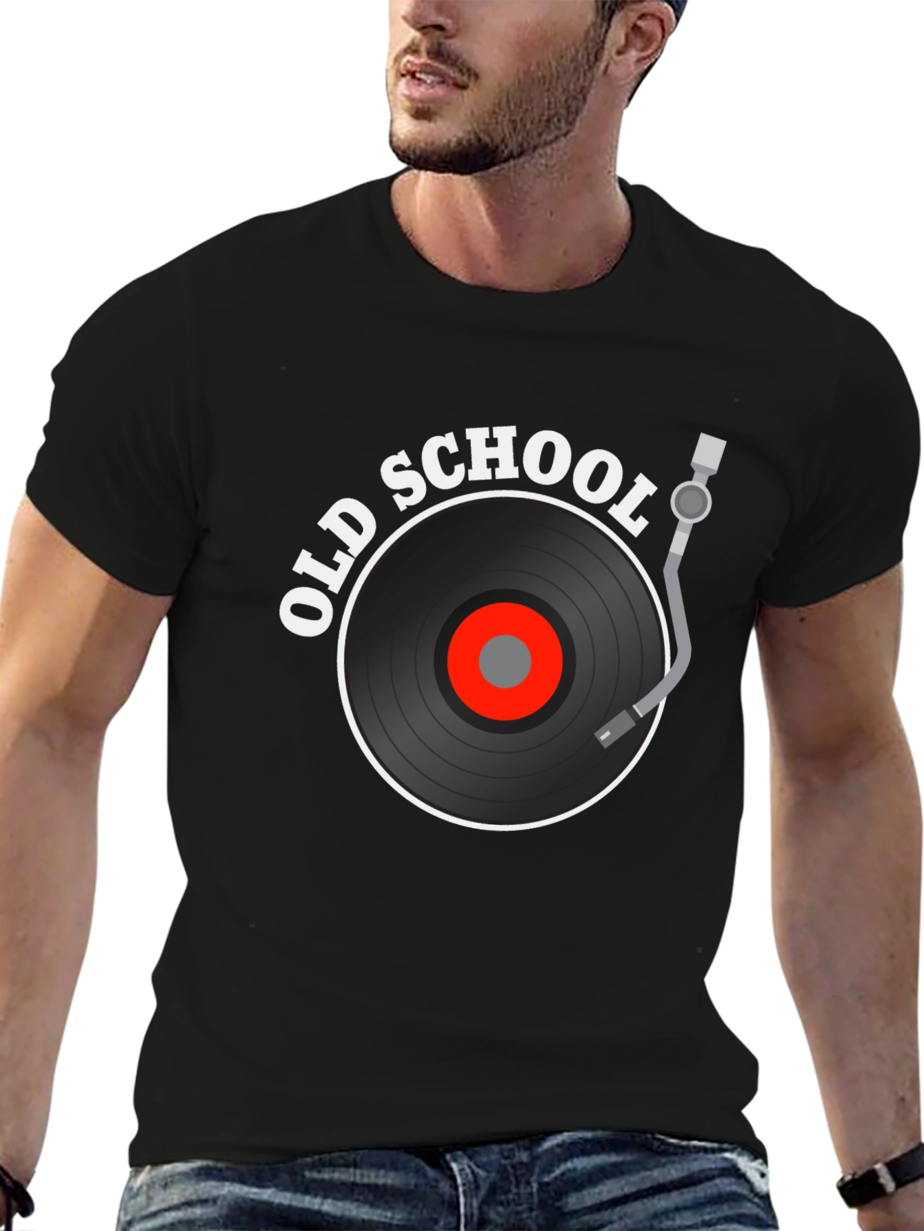 Black Old School Music Graphic Tee view 6