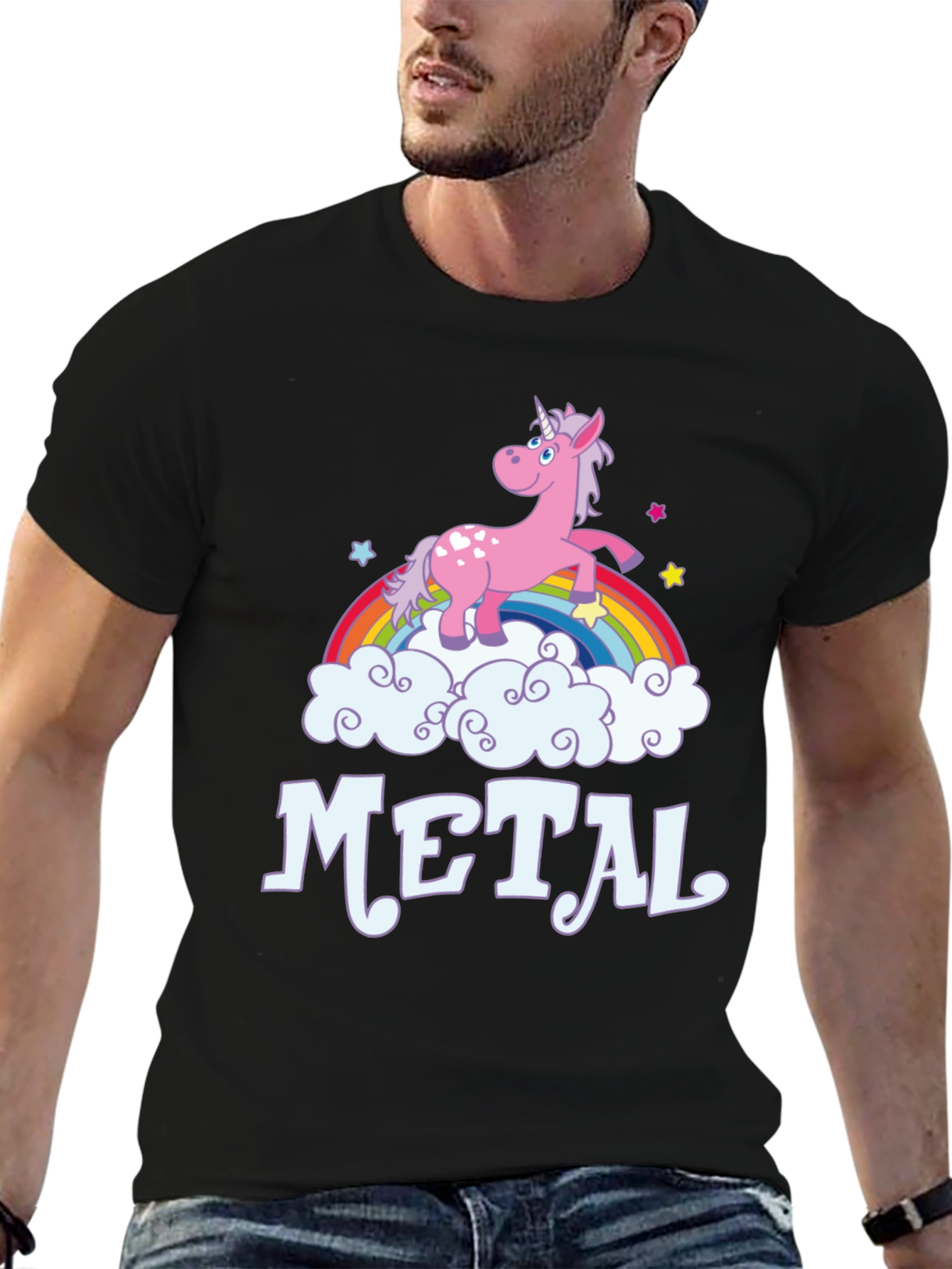 Black Unicorn Rainbow Heavy Metal T-Shirt - Black Graphic Tee view 6
