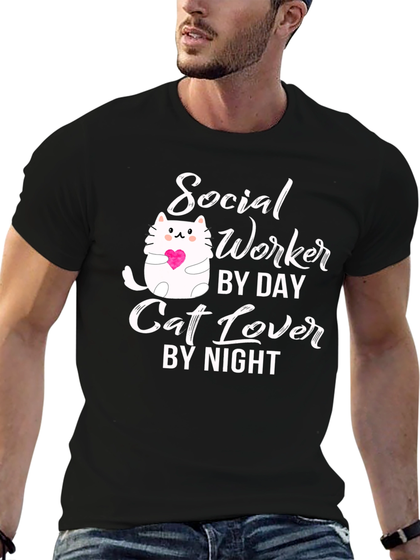 Black Social Worker Cat Lover T-Shirt view 6