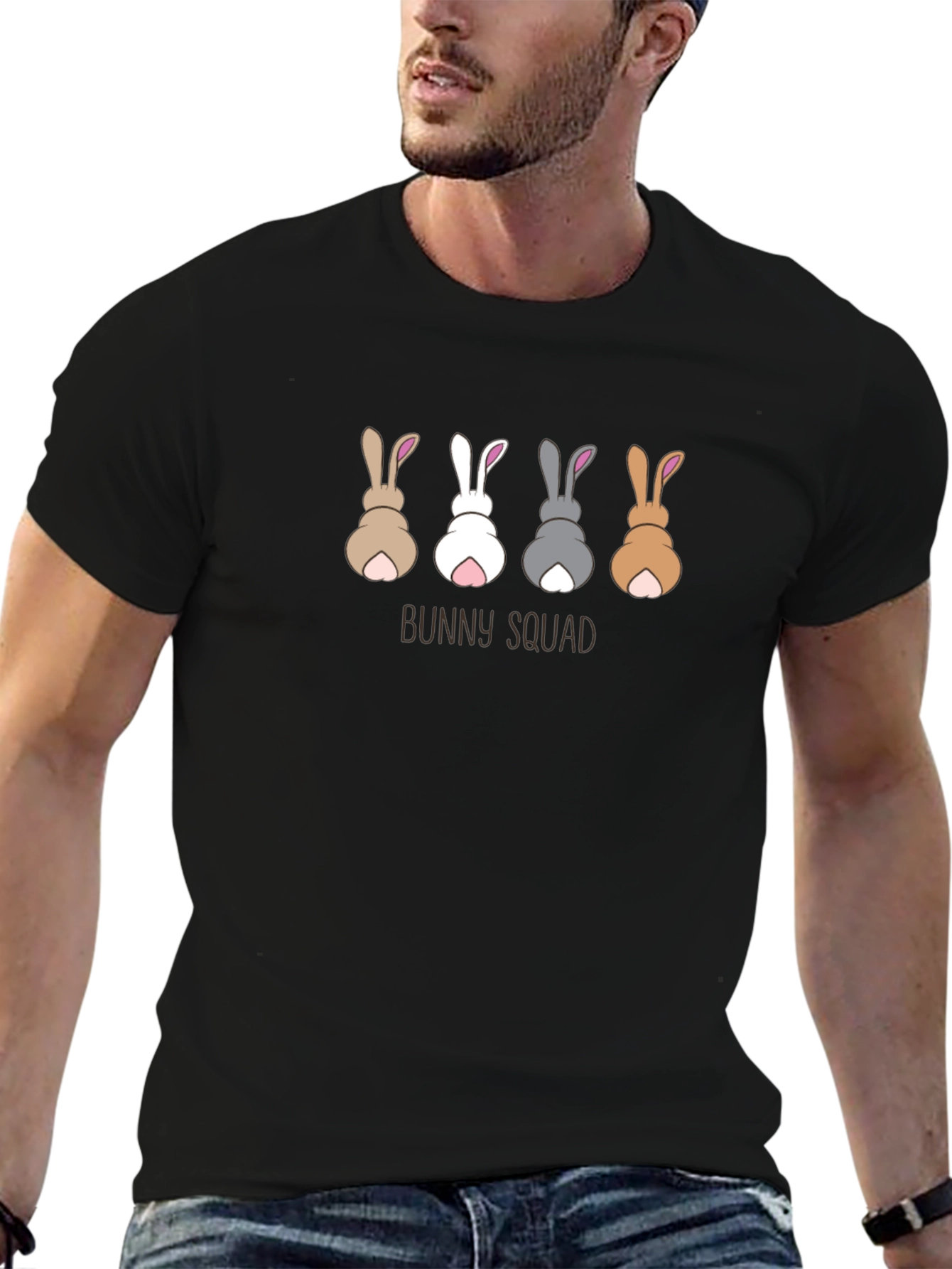 Camiseta Negra "Bunny Squad" Diseño Divertido