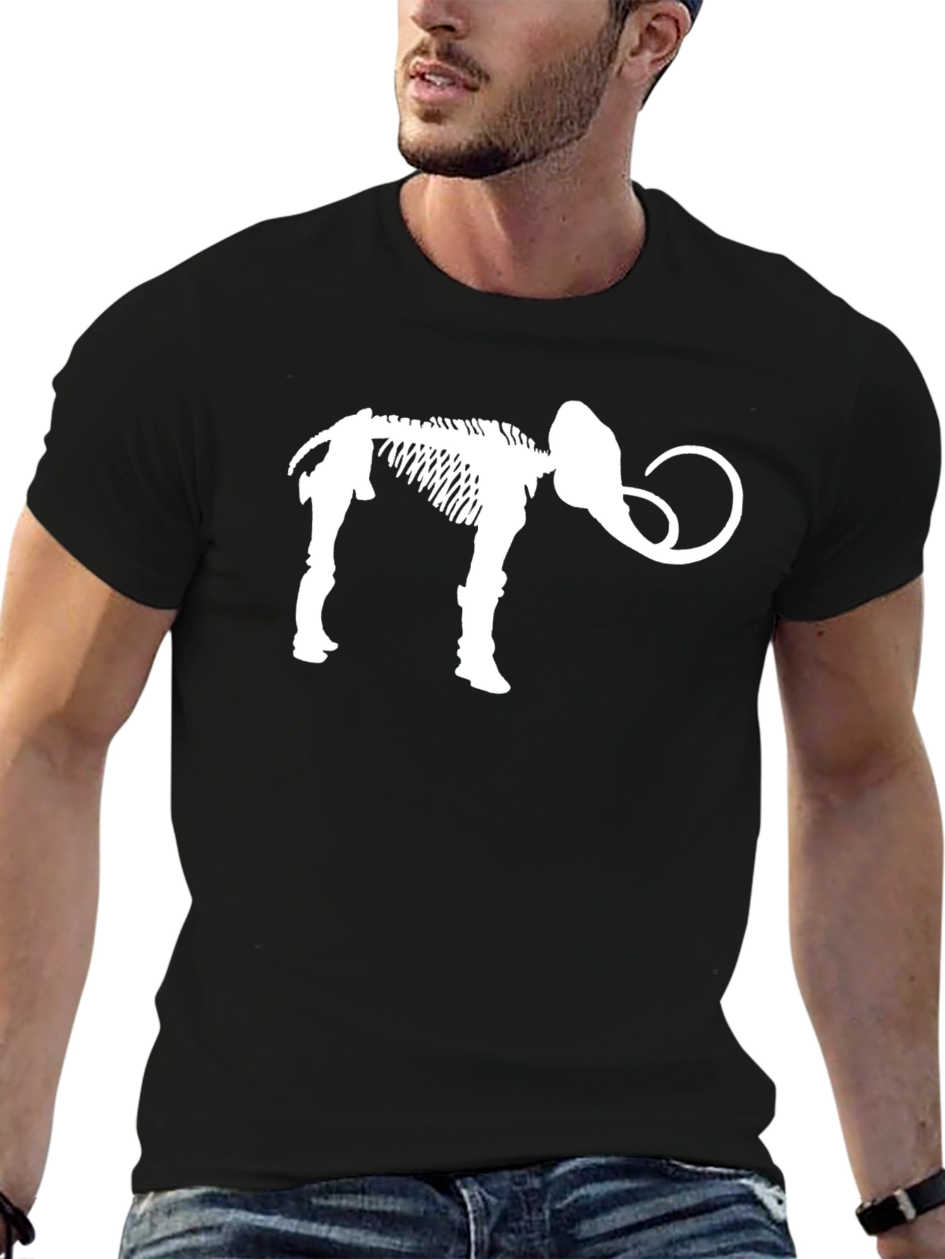 Black Mammoth Skeleton Graphic Tee - Black Cotton T-Shirt view 6