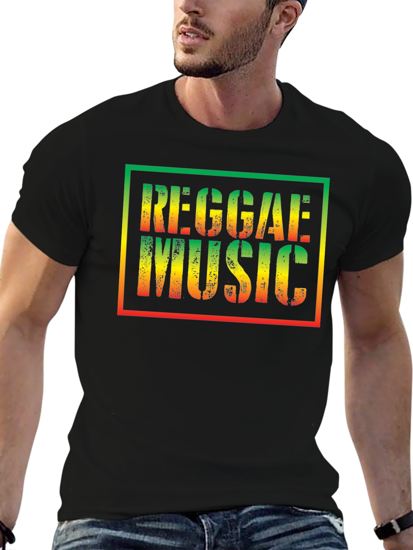 Black Reggae Music T-Shirt - Rasta Colors view 6