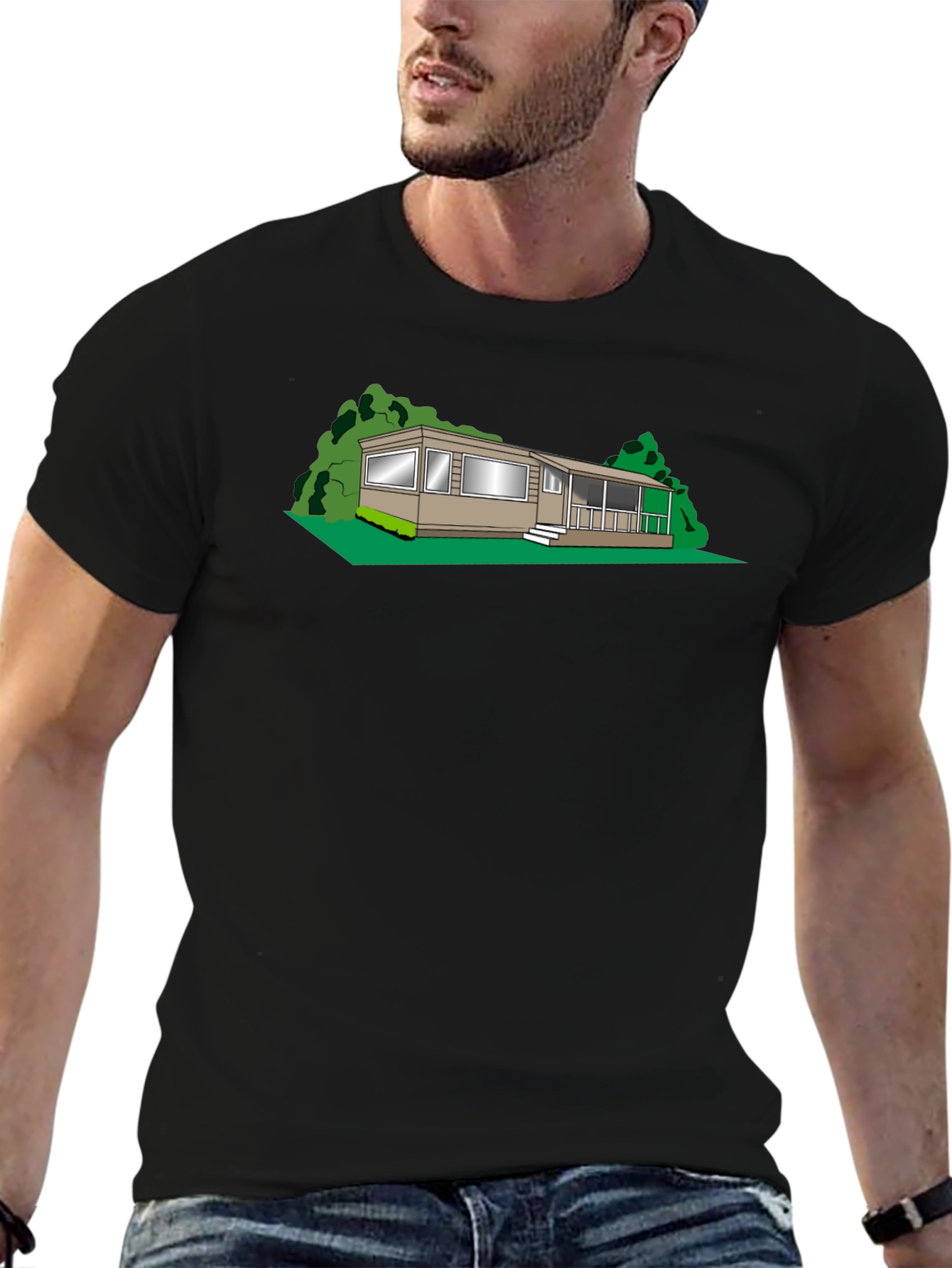 Black Mobile Home Graphic Tee - Novelty T-Shirt view 6