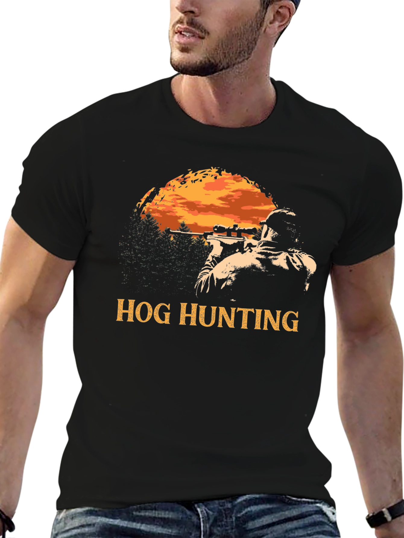 Black Hog Hunting T-Shirt - Hunter Graphic Tee view 6
