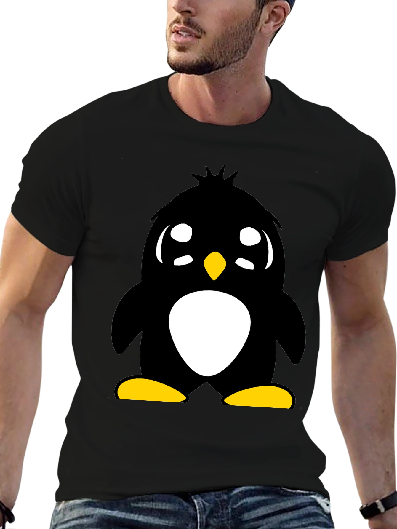 Black Cute Penguin Graphic Tee - Unisex Black T-Shirt view 6