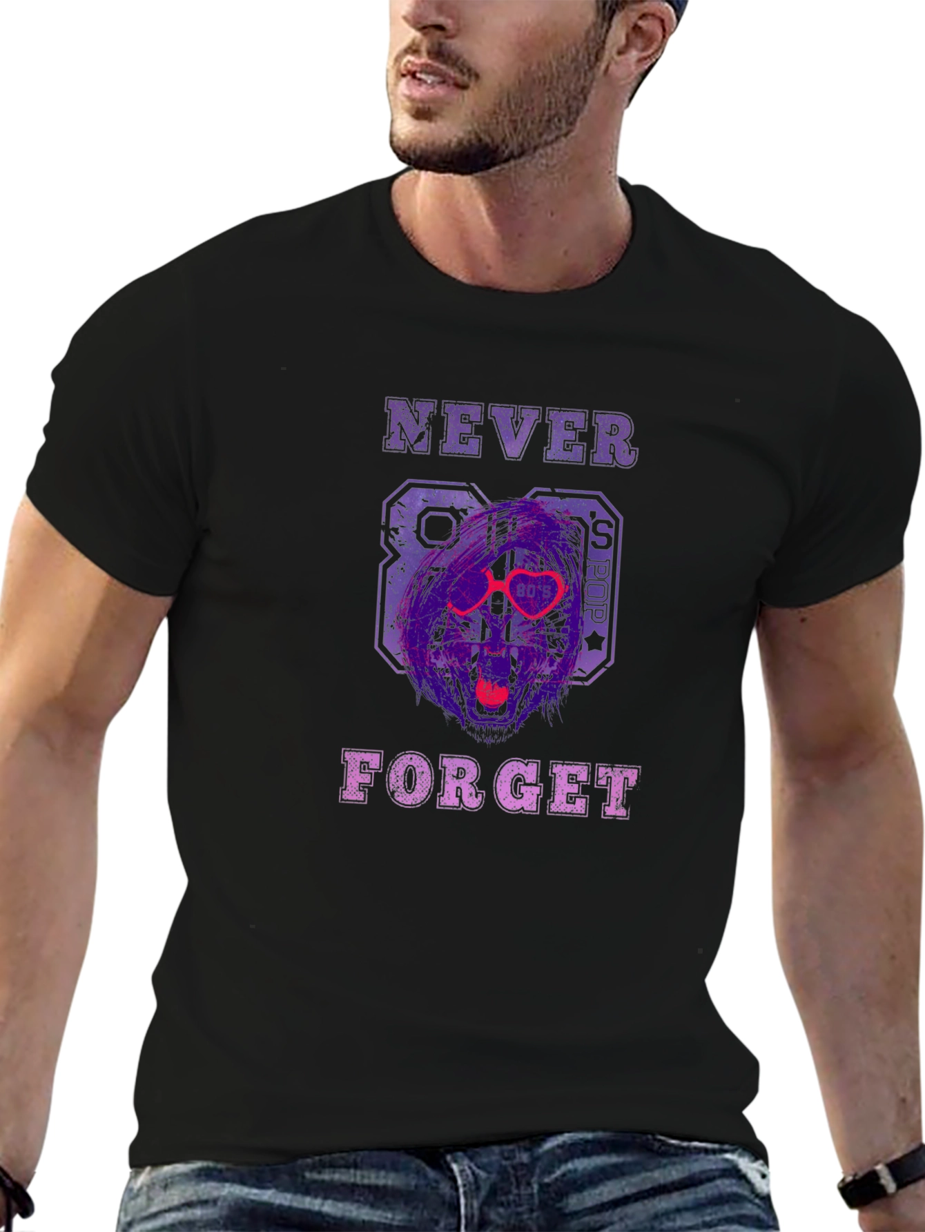 Black Retro 80s Pop Graphic Tee - Never Forget T-Shirt view 6