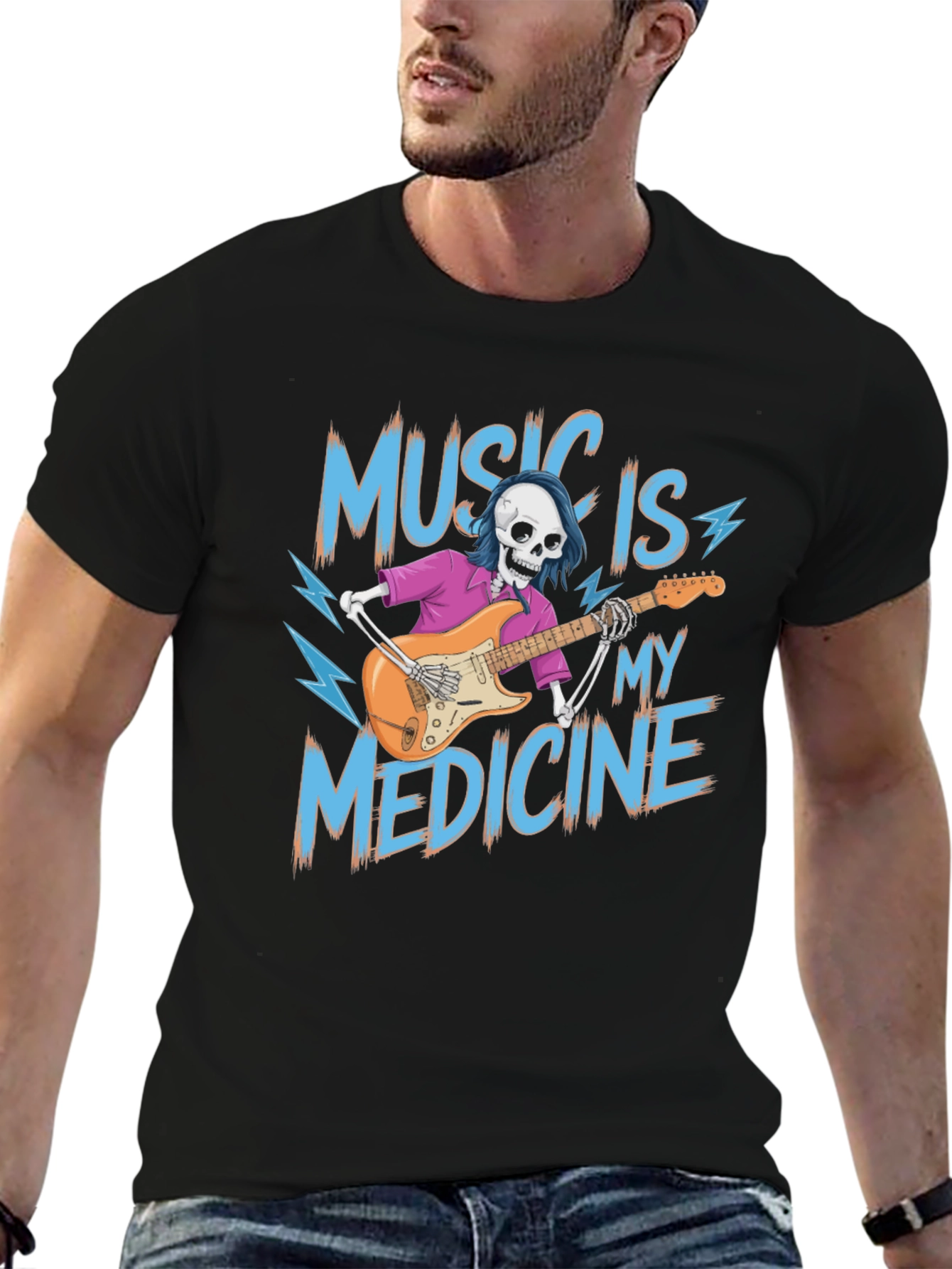 Black Music is My Medicine Skeleton Graphic T-Shirt view 6