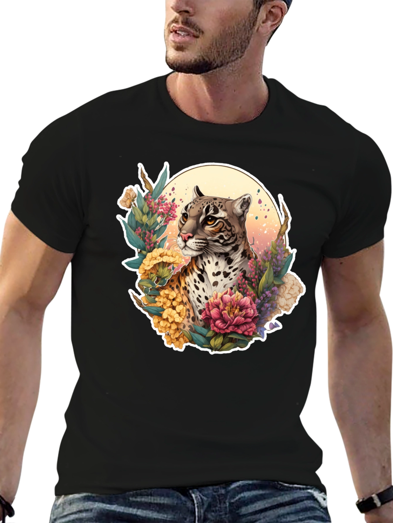 Black Ocelot Floral T-Shirt - Nature Inspired Design view 6