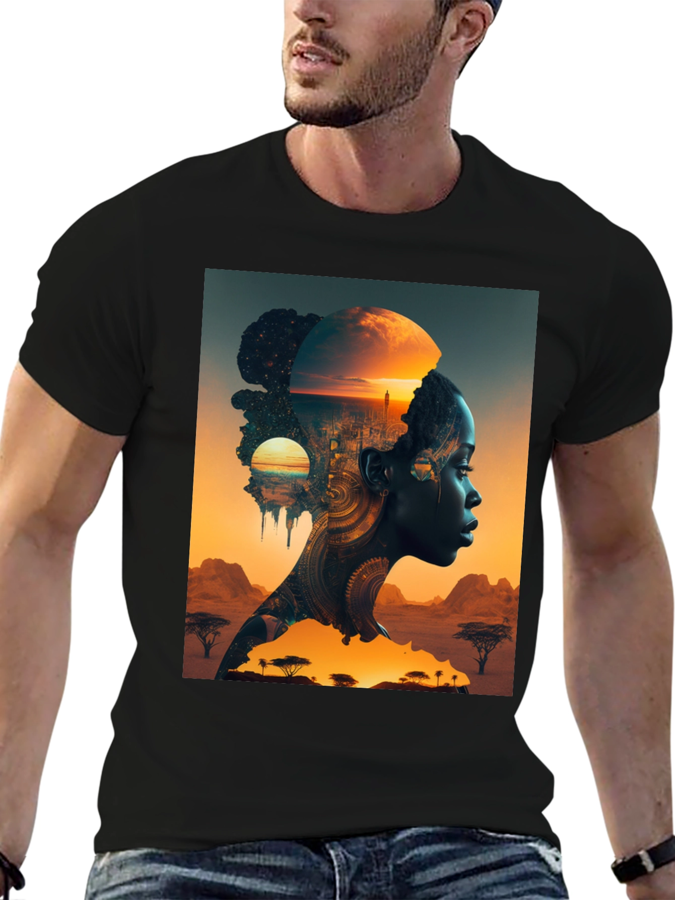 Black African Sunset Graphic T-Shirt view 6