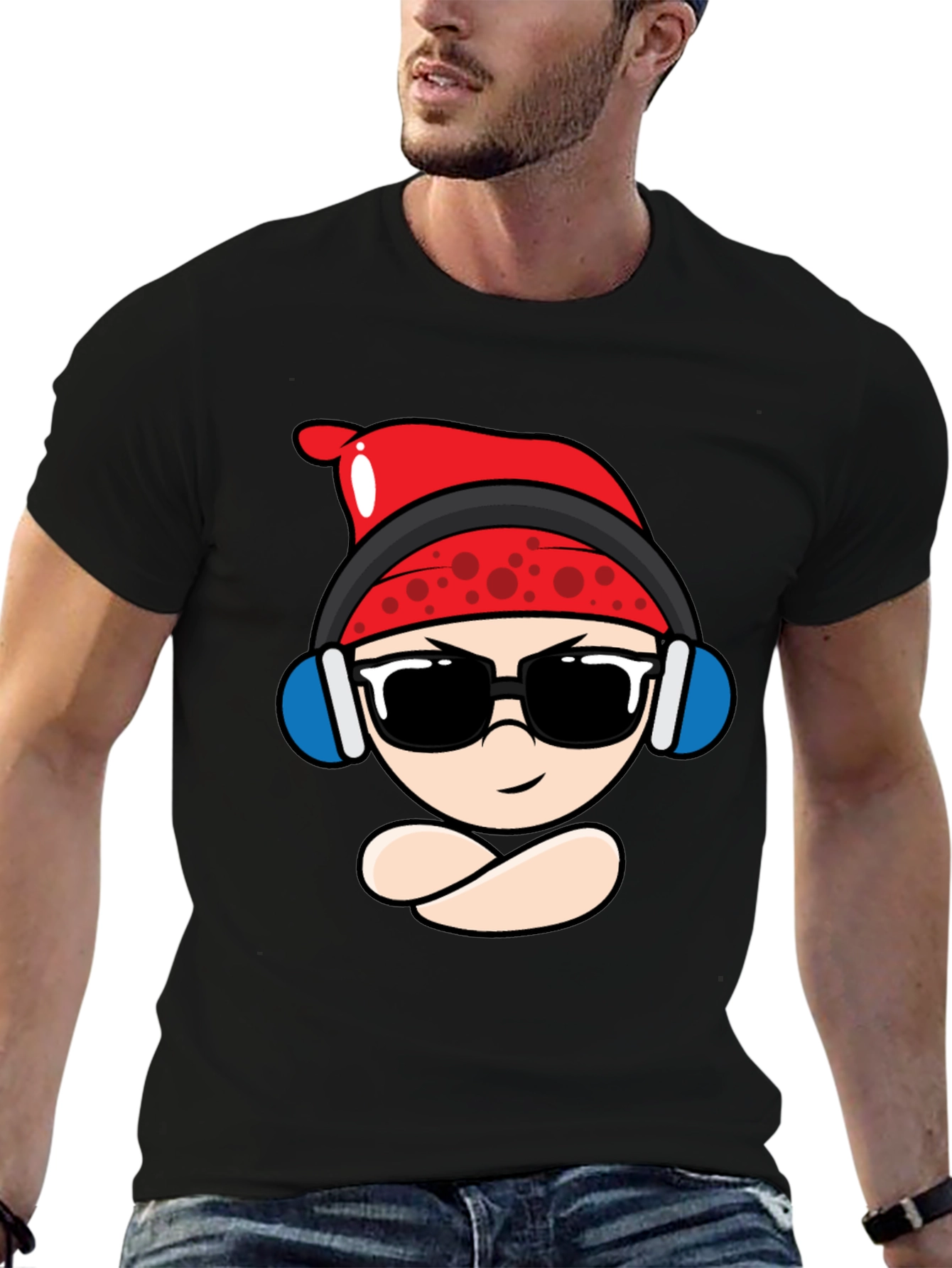 Black Cool Cartoon Character Black T-Shirt view 6