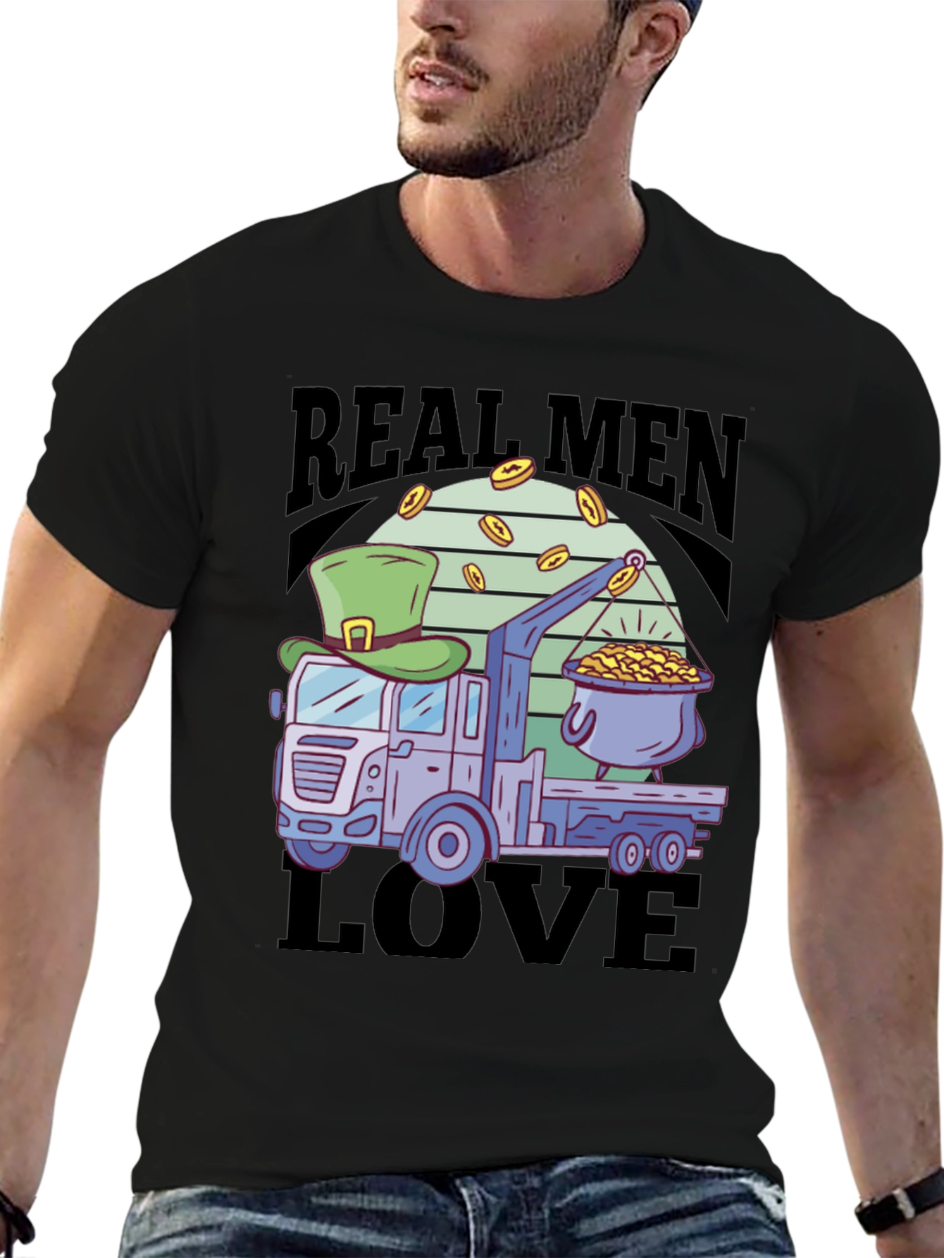 Black Real Men Love Trucks St. Patrick's Day T-Shirt view 6