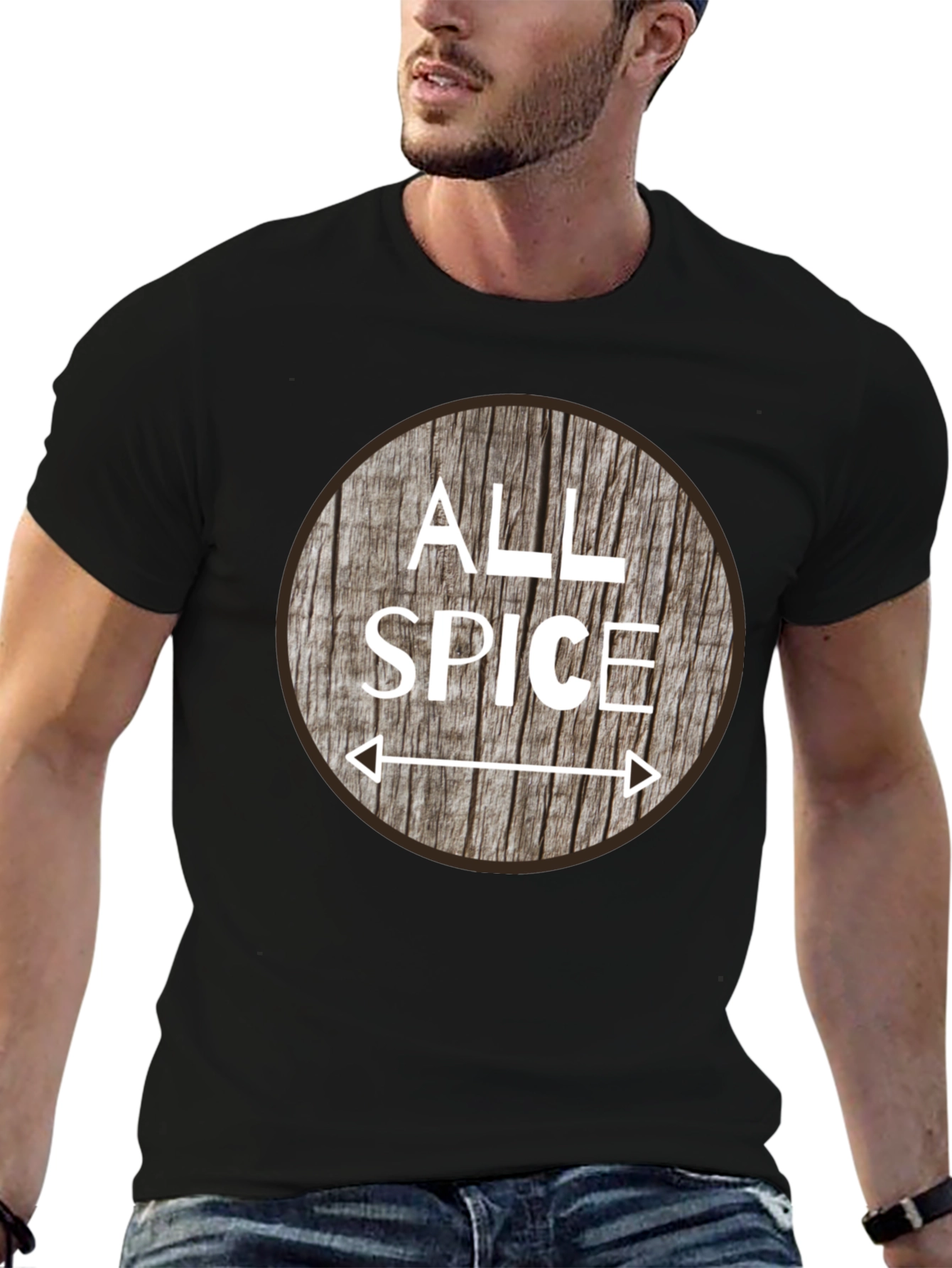 Black All Spice Graphic T-Shirt, Wood Grain Design view 6