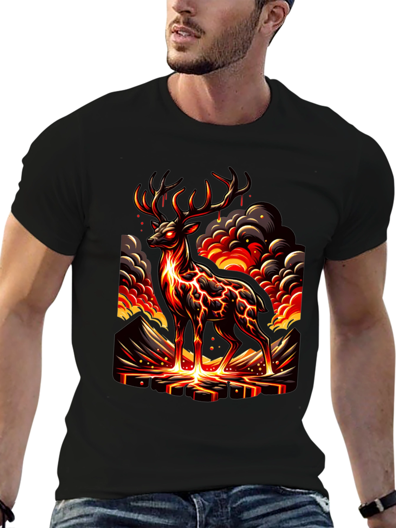 Black Lava Deer Graphic Tee - Men's Black T-Shirt view 6