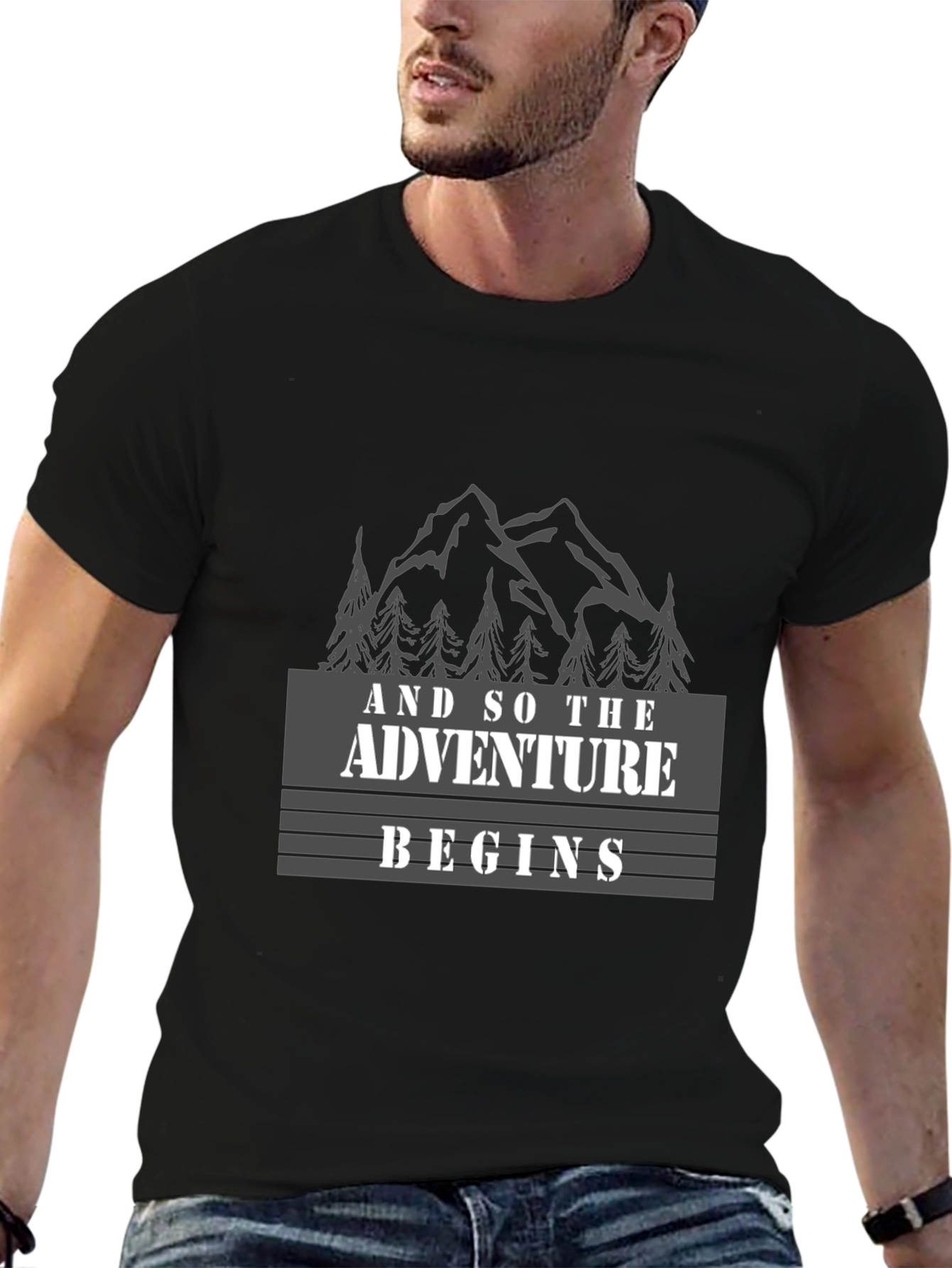 Black Adventure Begins Graphic Tee - Black Cotton Blend view 6