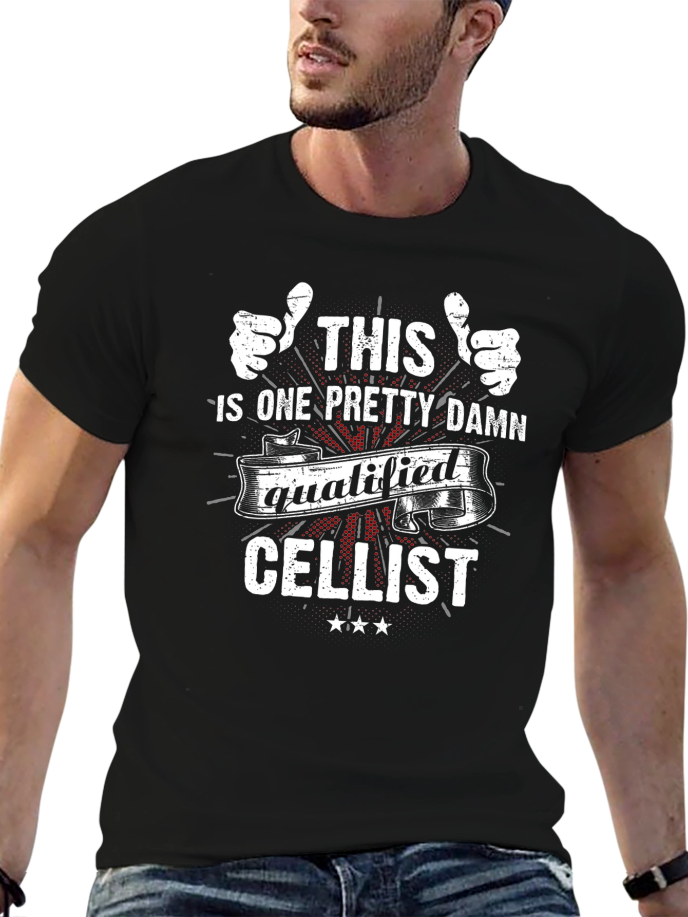 Black Qualified Cellist Graphic Tee - Black Cotton Blend view 6