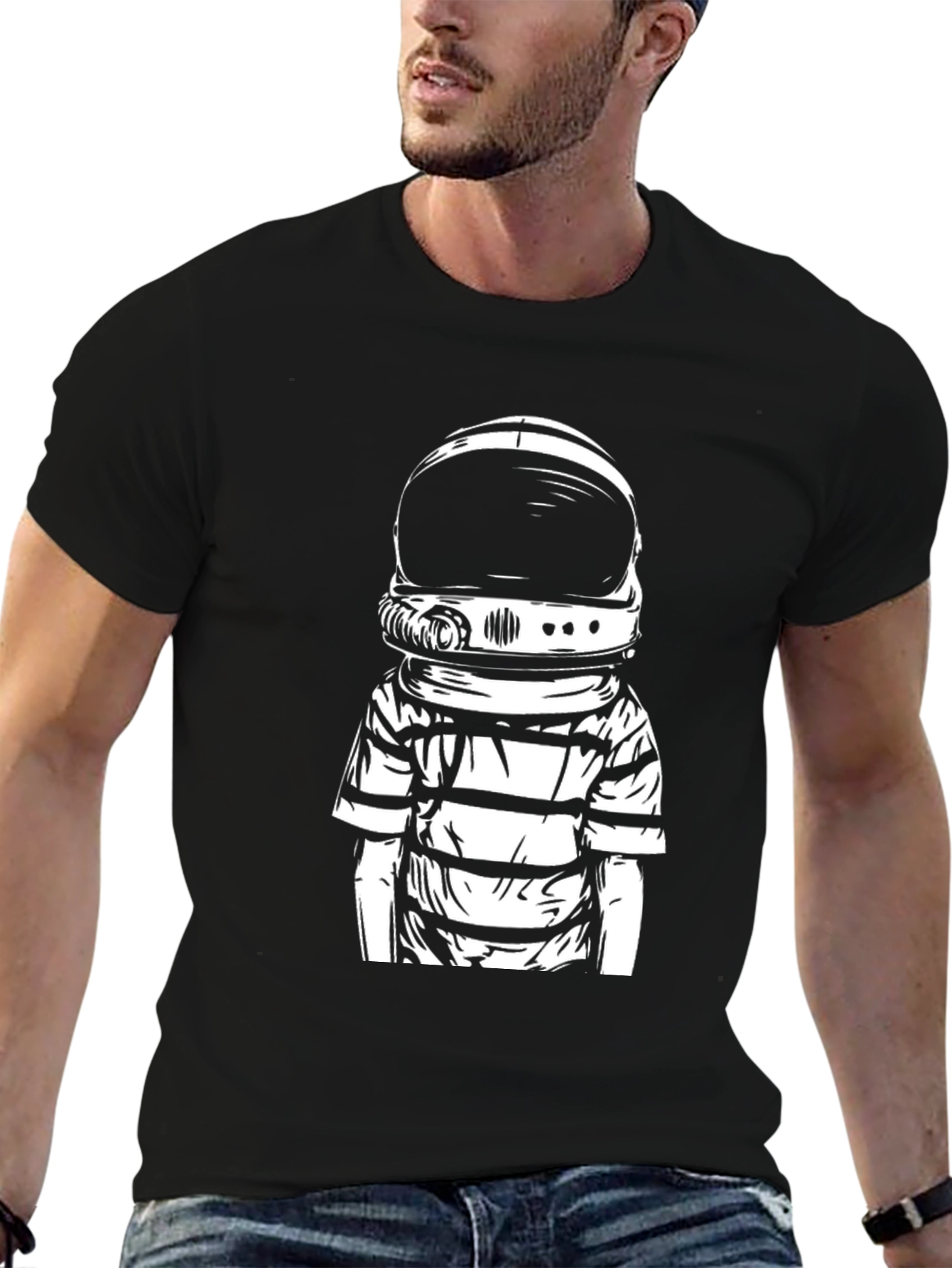 Black Astronaut Graphic Tee - Black Crew Neck T-Shirt view 6