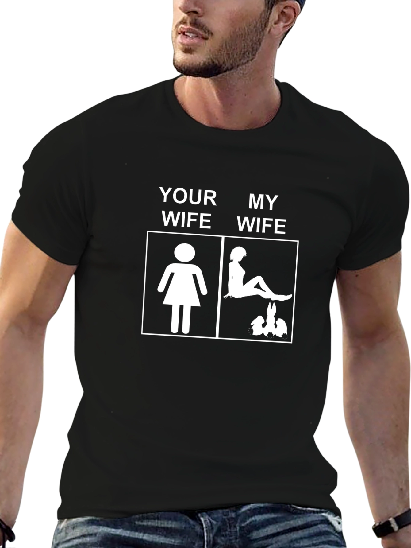 Black Humorous "Your Wife / My Wife" Graphic Tee - Black view 6