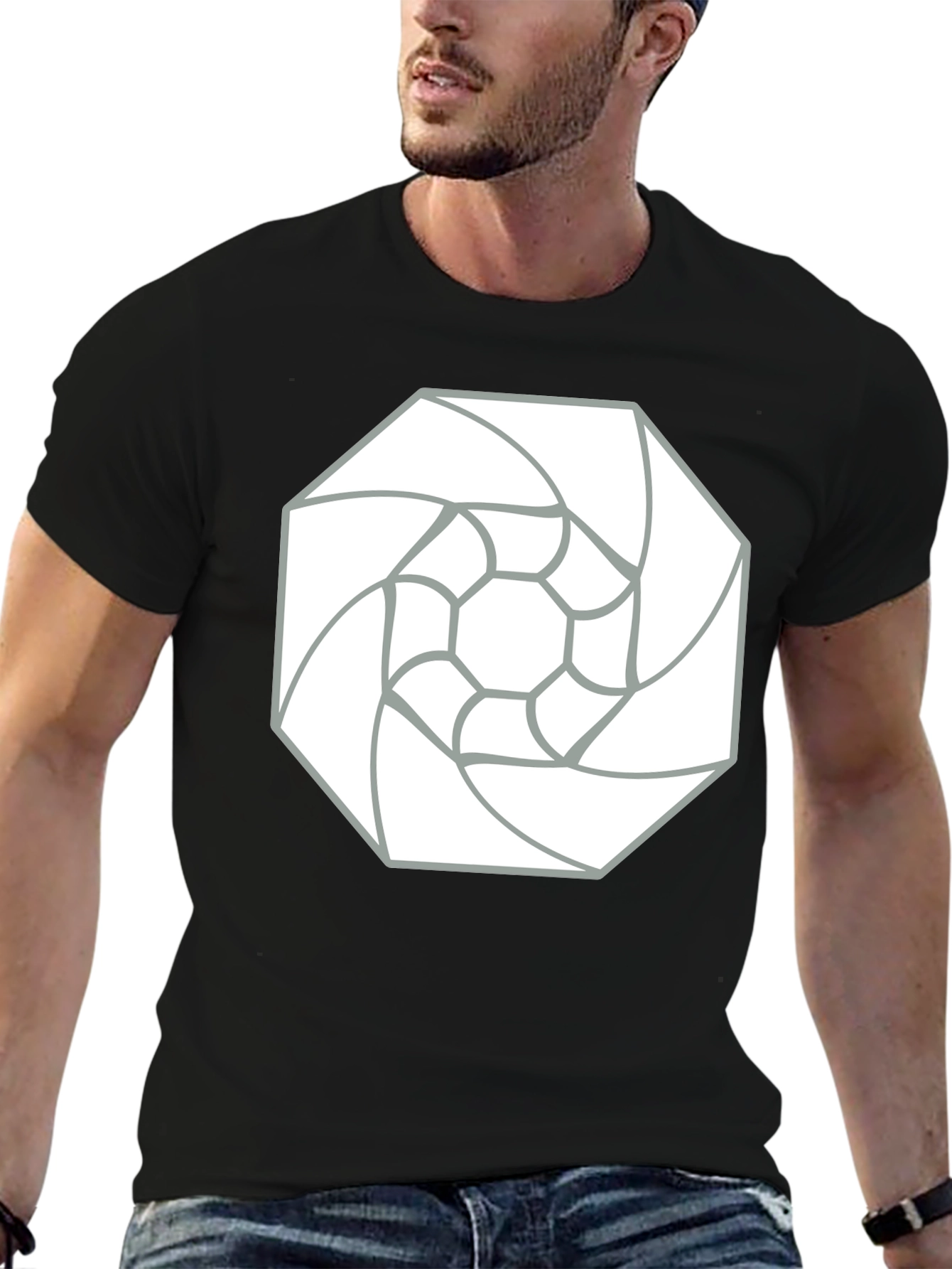 Black Abstract Geometric Tee - Black Cotton Graphic T-Shirt view 6