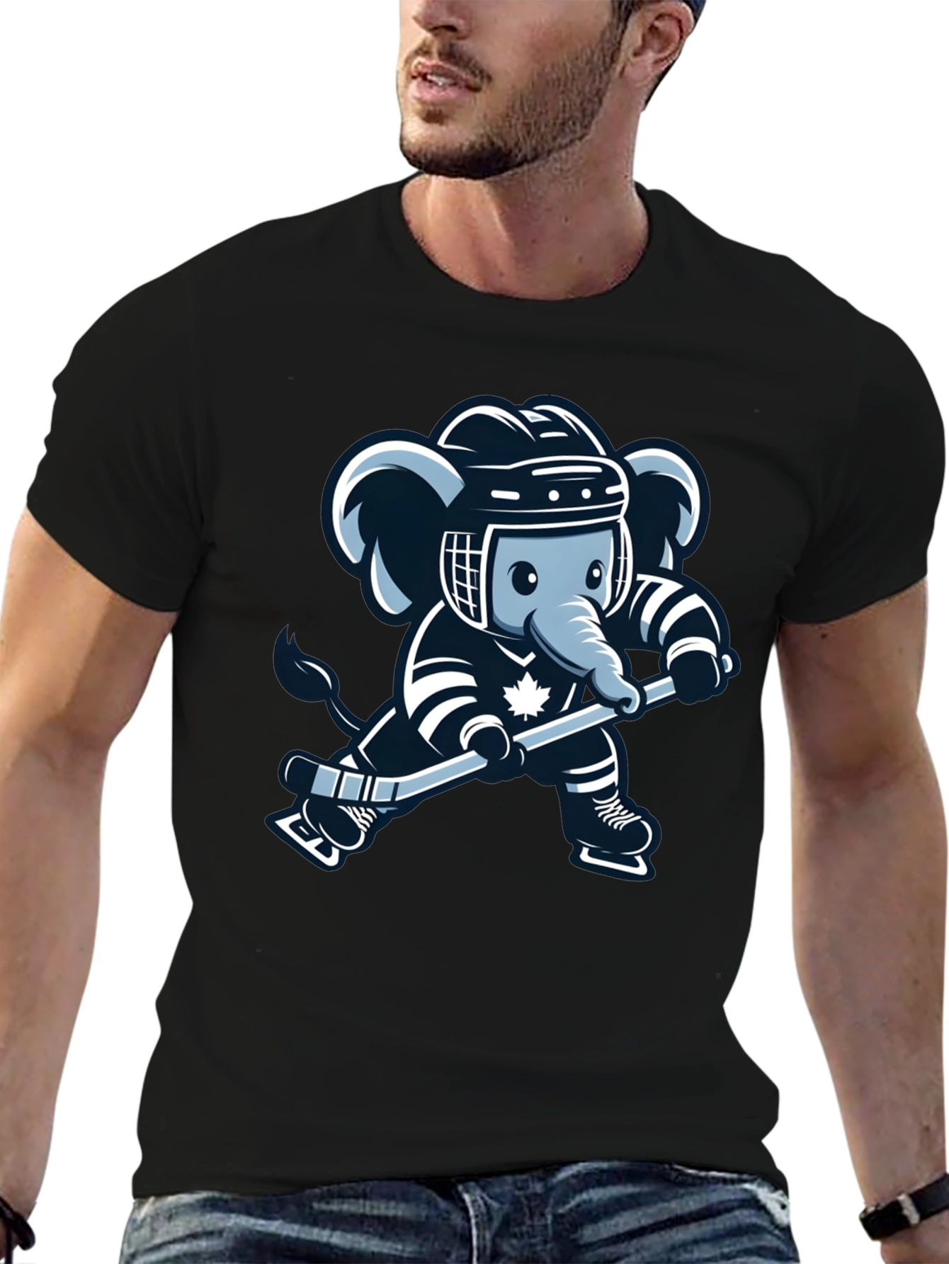 Black Hockey Elephant Graphic Tee - Black Cotton T-Shirt view 6